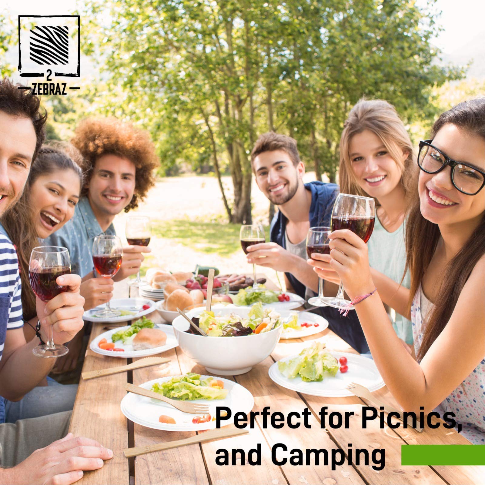 2ZEBRAZ 100% Bamboo Cutlery Set - 50 Forks, 25 Knives, 25 Spoons (100-Piece) | Reusable & Compostable Eco-Friendly Disposable Utensils | Smooth Durable Bamboo Flatware in Premium Gift Box | Perfect for Picnics, Camping, Parties & Zero-Waste Living