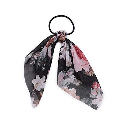 Kiyan Scrunchies - 3 Piece Silk Satin Hair Ties Set with Flower Print, Elastic Ponytail Holders for Women & Girls | Vintage Hair Accessories for Everyday, Work & Special Occasions