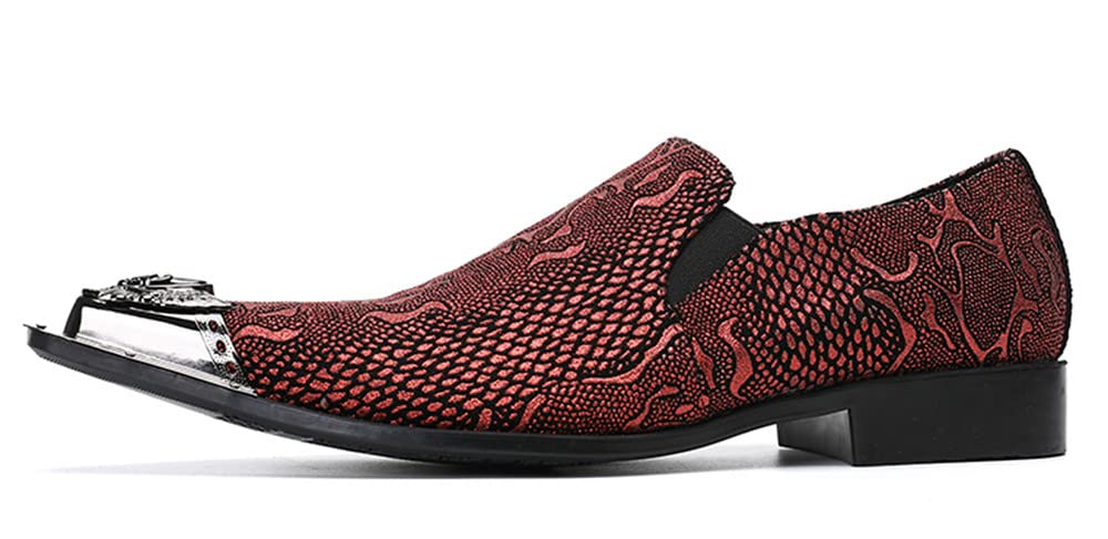 Santimon Men's Smoking Loafers - Slip On Dress Shoes with Allover Snake Print & Metal Toe - Comfortable Formal Shoes for Wedding, Business & Casual Wear