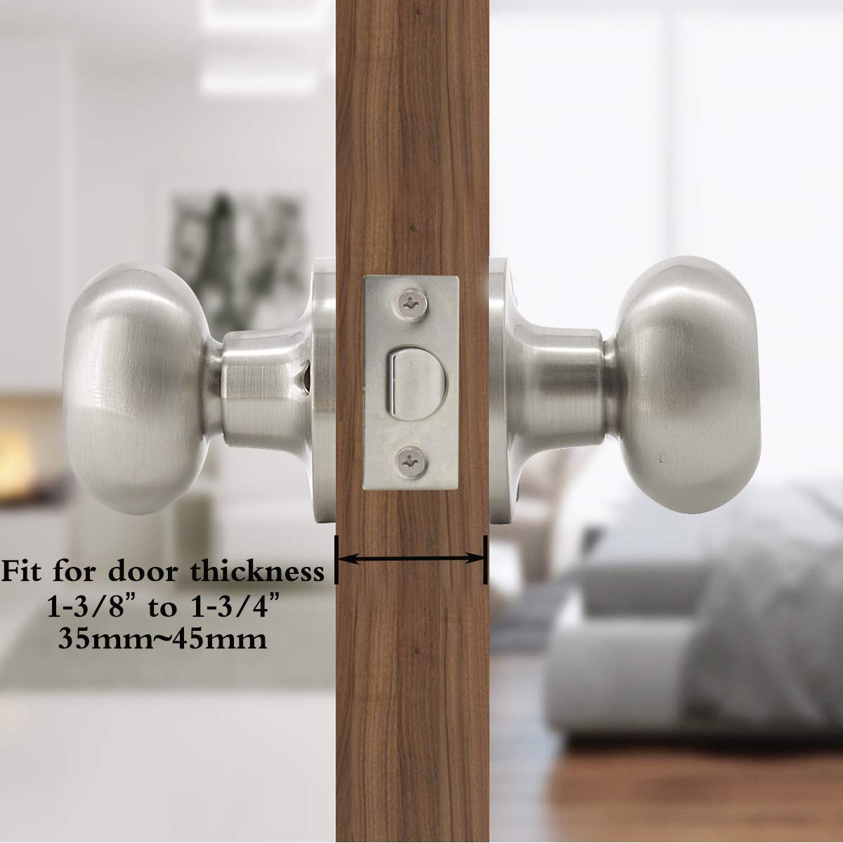 Gobiro 10-Pack Satin Nickel Passage Door Knobs - Hall Closet & Interior Door Handles - Durable Egg Knob Design for Bedroom, Bathroom & Office Doors