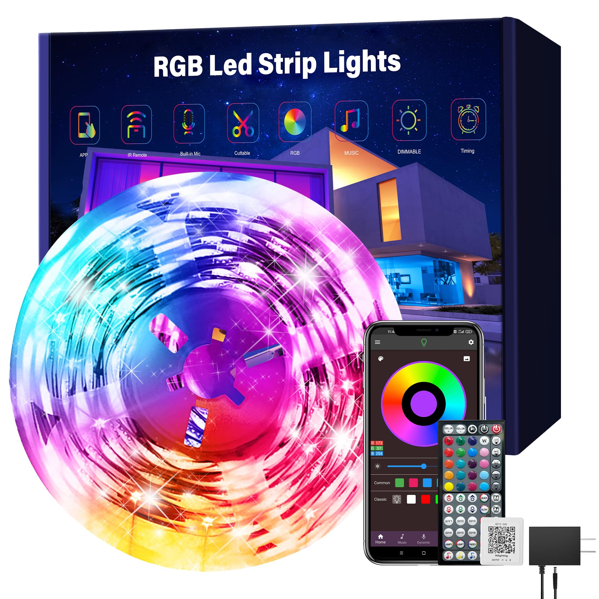 100 ft RGB LED Strip Lights with Music Sync, APP & Remote Control - Smart Color Changing Lights for Bedroom, Home Party, Christmas Wall Decor - Perfect for Mood Lighting, Gaming Setup, and Holiday Decoration