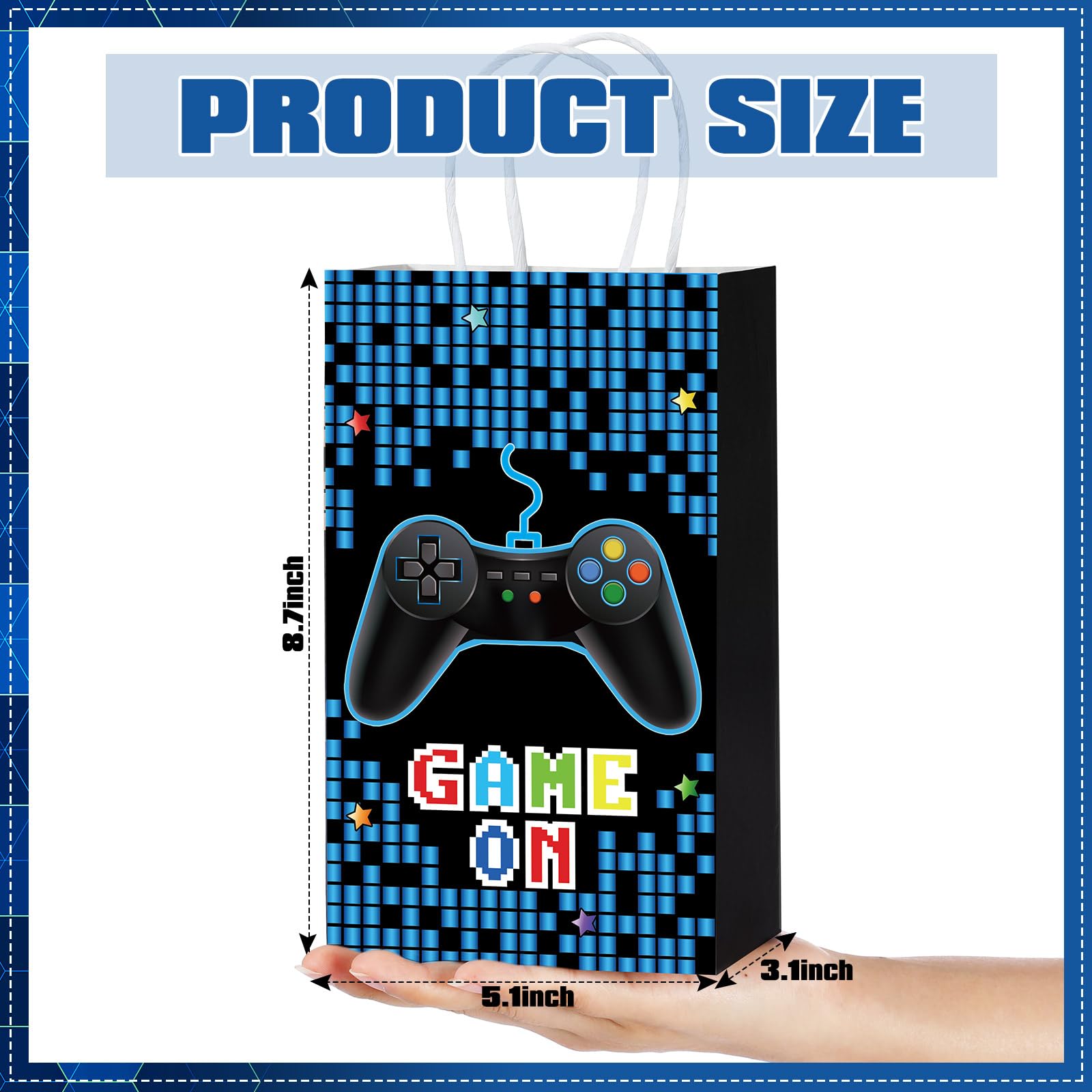 Faccito 24 Pcs Video Game Party Favor Bags - Blue Gamer Birthday Treat Bags with Handles for Candy & Goodies | Perfect for Gaming Birthday Parties, Baby Showers & Themed Events