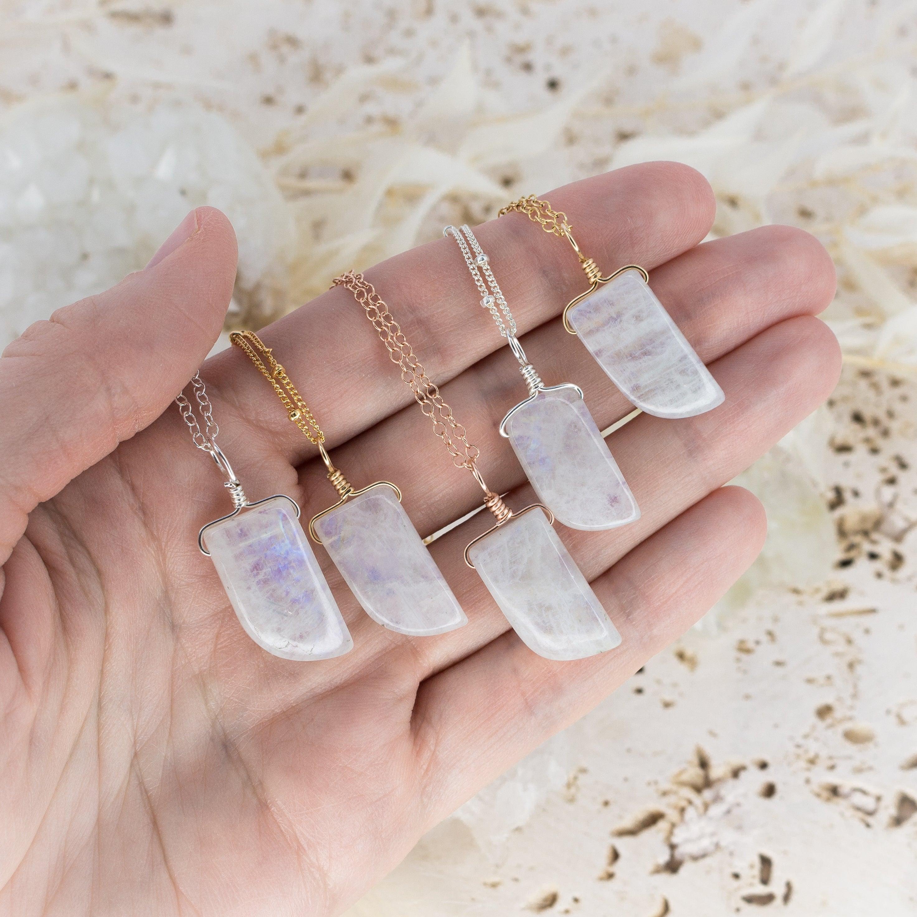 Rainbow Moonstone Pendant Necklace - Smooth Crystal Point Jewelry for Women | Perfect for Meditation, Yoga & Spiritual Healing