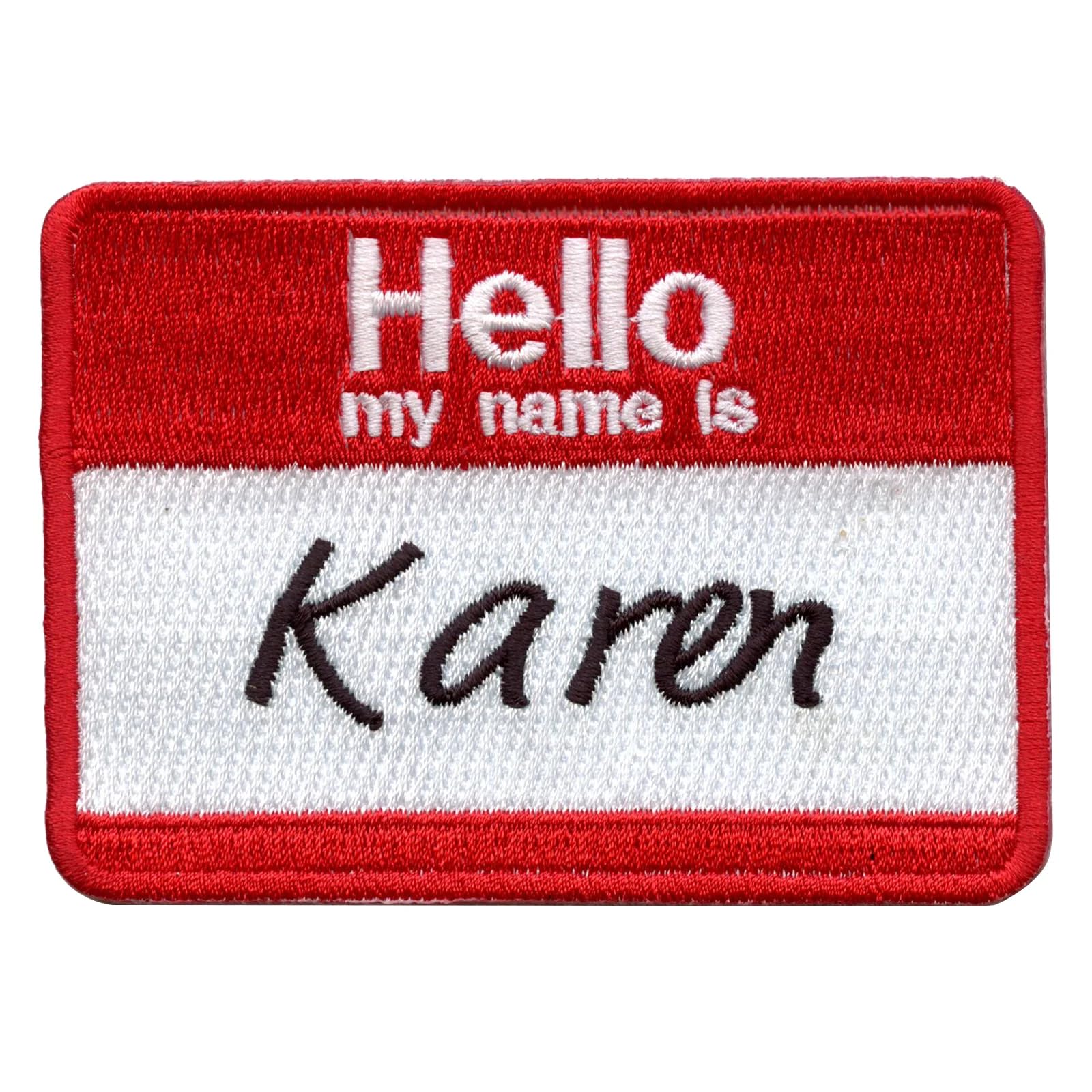 Hello My Name Is Karen Embroidered Iron-On Name Patch - Perfect for Uniforms, Workwear, and DIY Clothing Customization