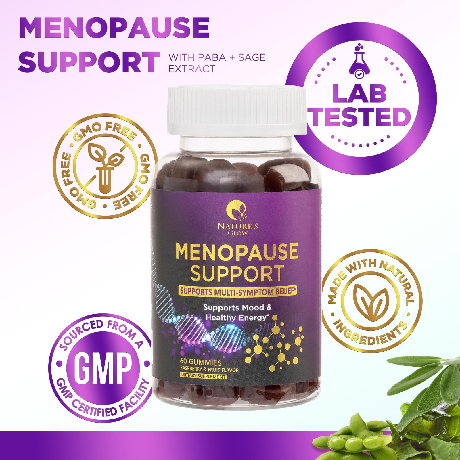 Natural Menopause Relief Gummies for Women - Hot Flashes, Night Sweats & Energy Support | Non-GMO, Gluten-Free Vitamin Supplement | 60 Count | Perfect for Work, Travel & Daily Wellness