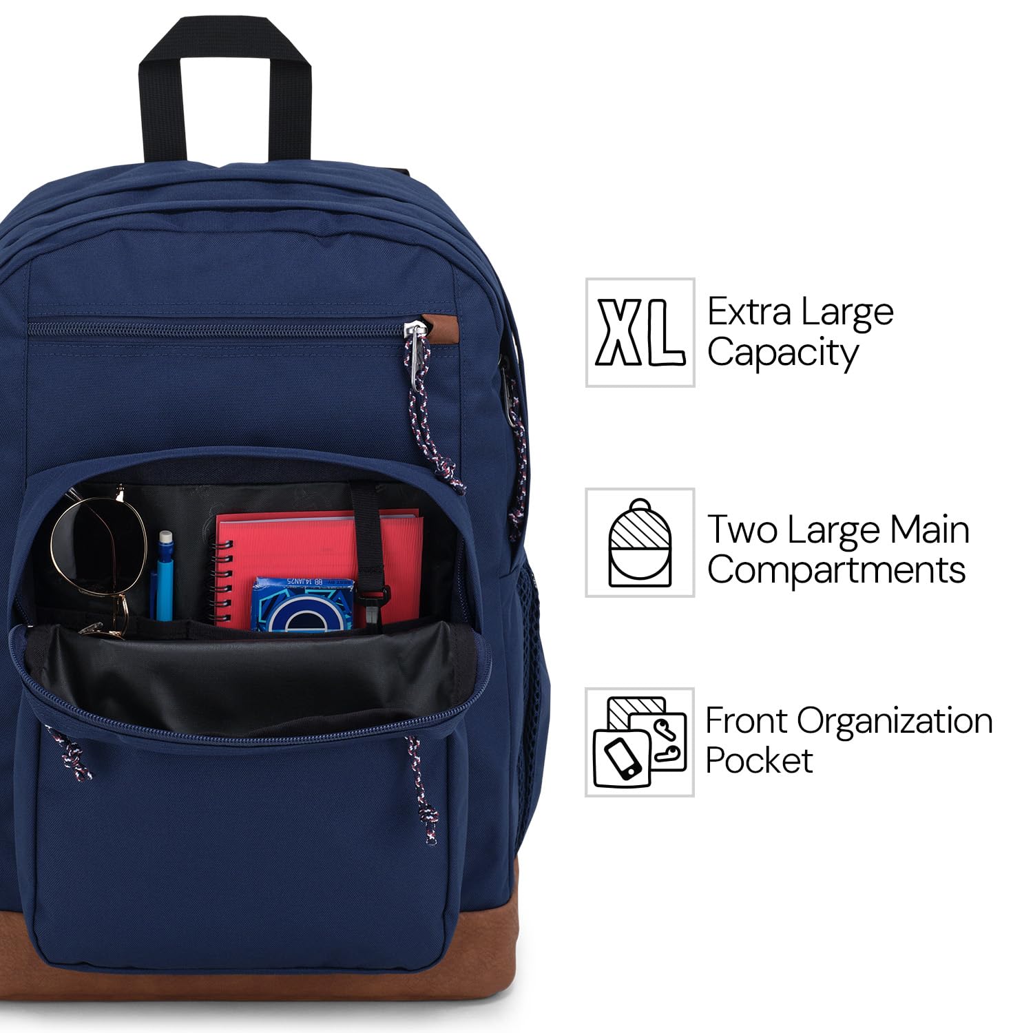 JanSport Cool Backpack - Large 15-Inch Laptop Sleeve, Ergonomic Straps, 2 Compartments, Black - Perfect for School, Work, and Travel
