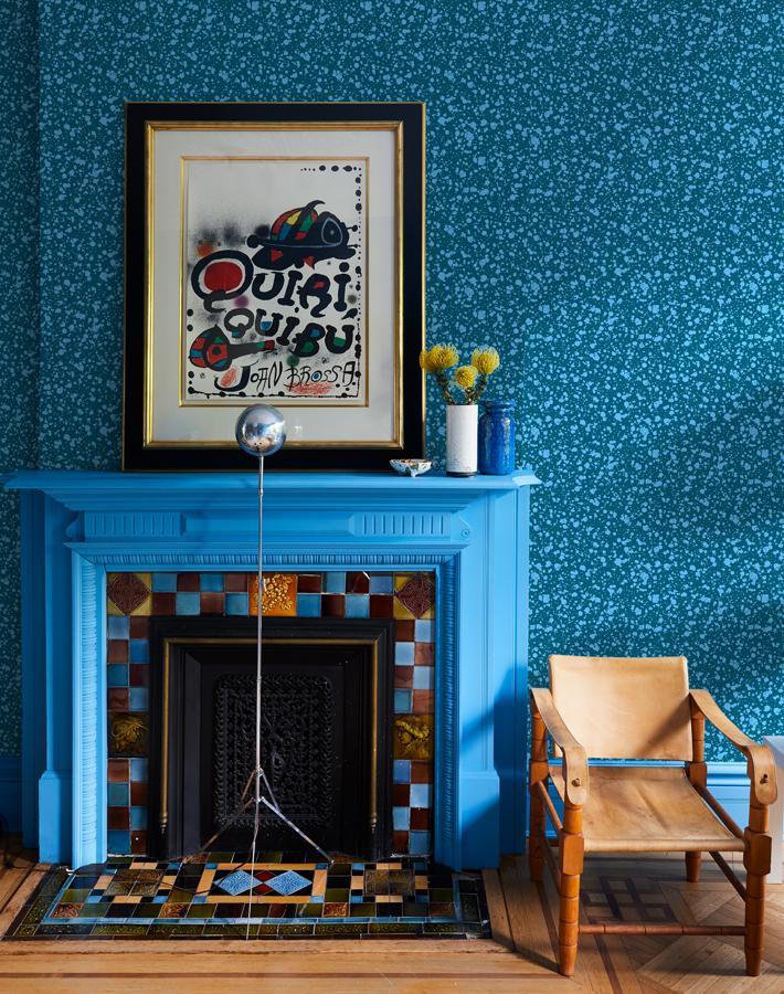 Chris Benz 'Corner Deli' Deep Blue Wallpaper - Premium Peel & Stick Removable Wallpaper for Living Room, Bedroom, Kitchen Decor