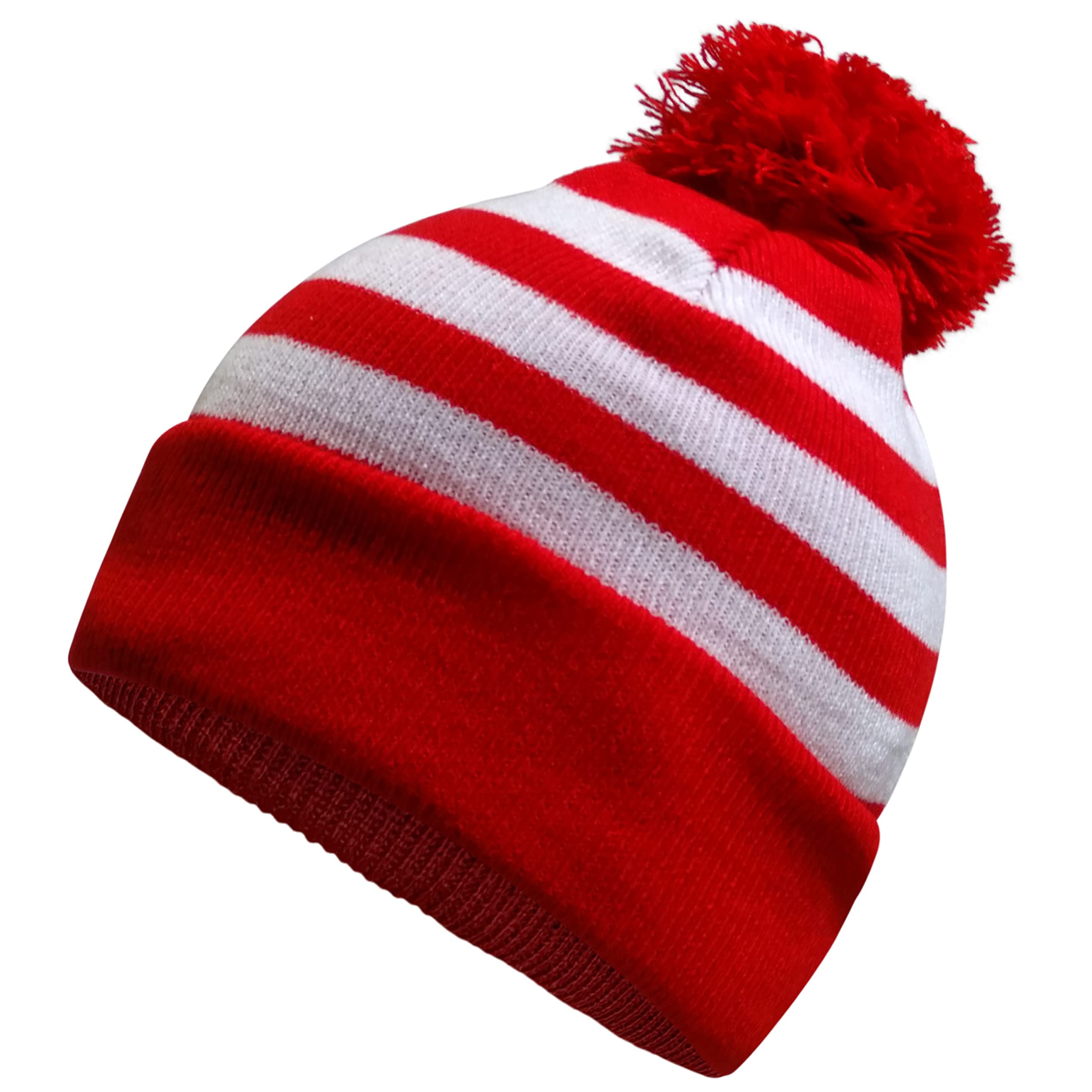 COUVER Unisex Red and White Beanie Hat with Removable Pom Pom - Warm Winter Knit Hat for Men & Women - Perfect for Christmas Costumes, Skiing & Cold Weather Outfits