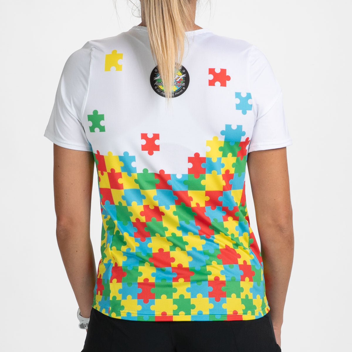 Women's Relaxed Fit Running T-Shirt - Autism Awareness Puzzle Print - Comfortable Athletic Tee for Jogging, Gym & Casual Wear