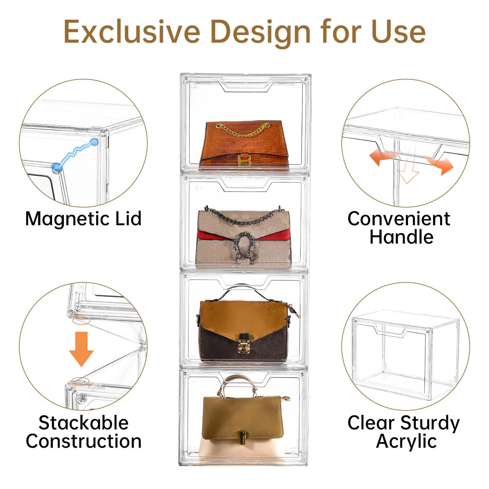 Clear Stackable Acrylic Storage Bins with Lids - 5-Pack Organizer Boxes for Handbags, Collectibles & Action Figures | Perfect for Display Cases, Closet Organization & Home Decor