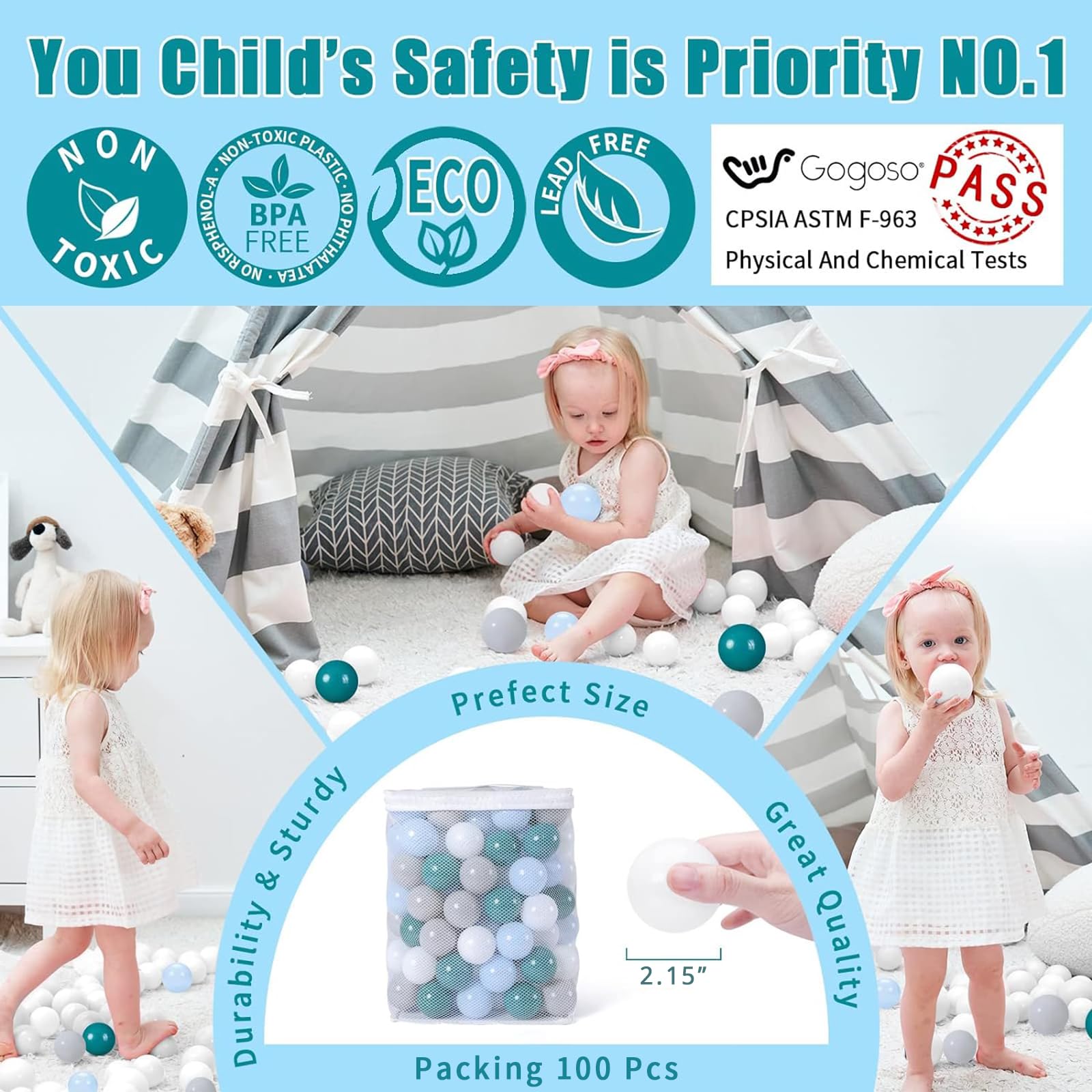**Non-Toxic 2.2-Inch Crush Proof Play Balls for Toddlers - Pack of 50/100/200 | Phthalate-Free & BPA-Free Plastic Ball Pit Balls for Indoor Play, Sensory Play & Kids Birthday Parties**