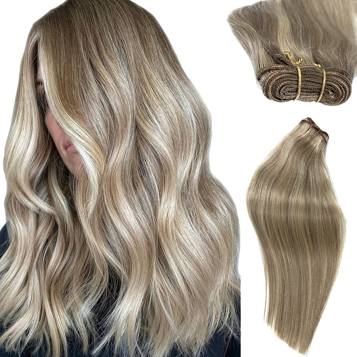 18in Ash Blonde Human Hair Extensions 100g for Sew-in Styling