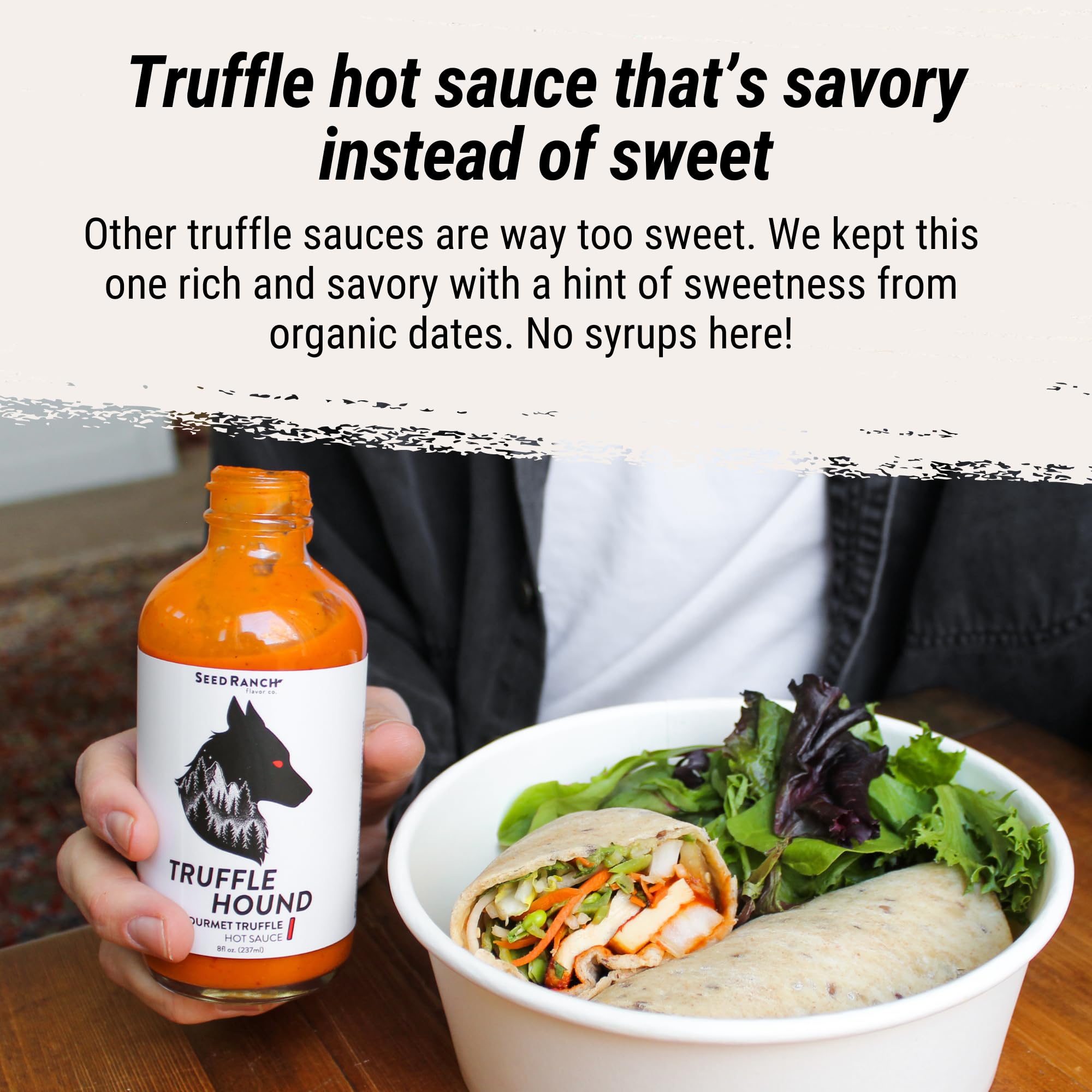Seed Ranch Gourmet Truffle Hound Hot Sauce - Medium Heat Spicy Truffle Sauce with Chile de Arbol, Ghost Pepper & Garlic - Vegan, Non-GMO Hot Sauce for Pasta, Pizza, Wings & Burgers - Perfect for Cooking, Grilling & Dipping