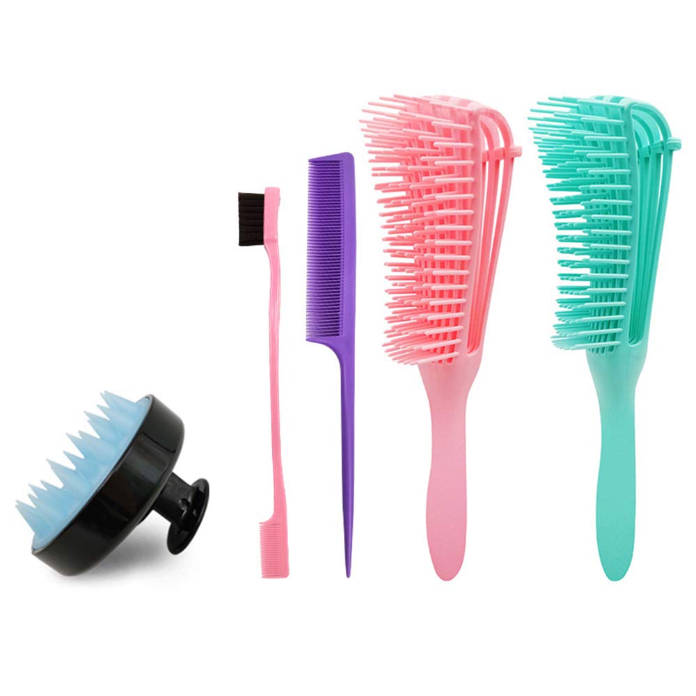 5-Piece Hairbrush Set for Men & Women - Detangling Brush, Eyebrow Brush, Silicone Brush & Tail Comb - Perfect for Styling, Detangling & Grooming at Home or Salon