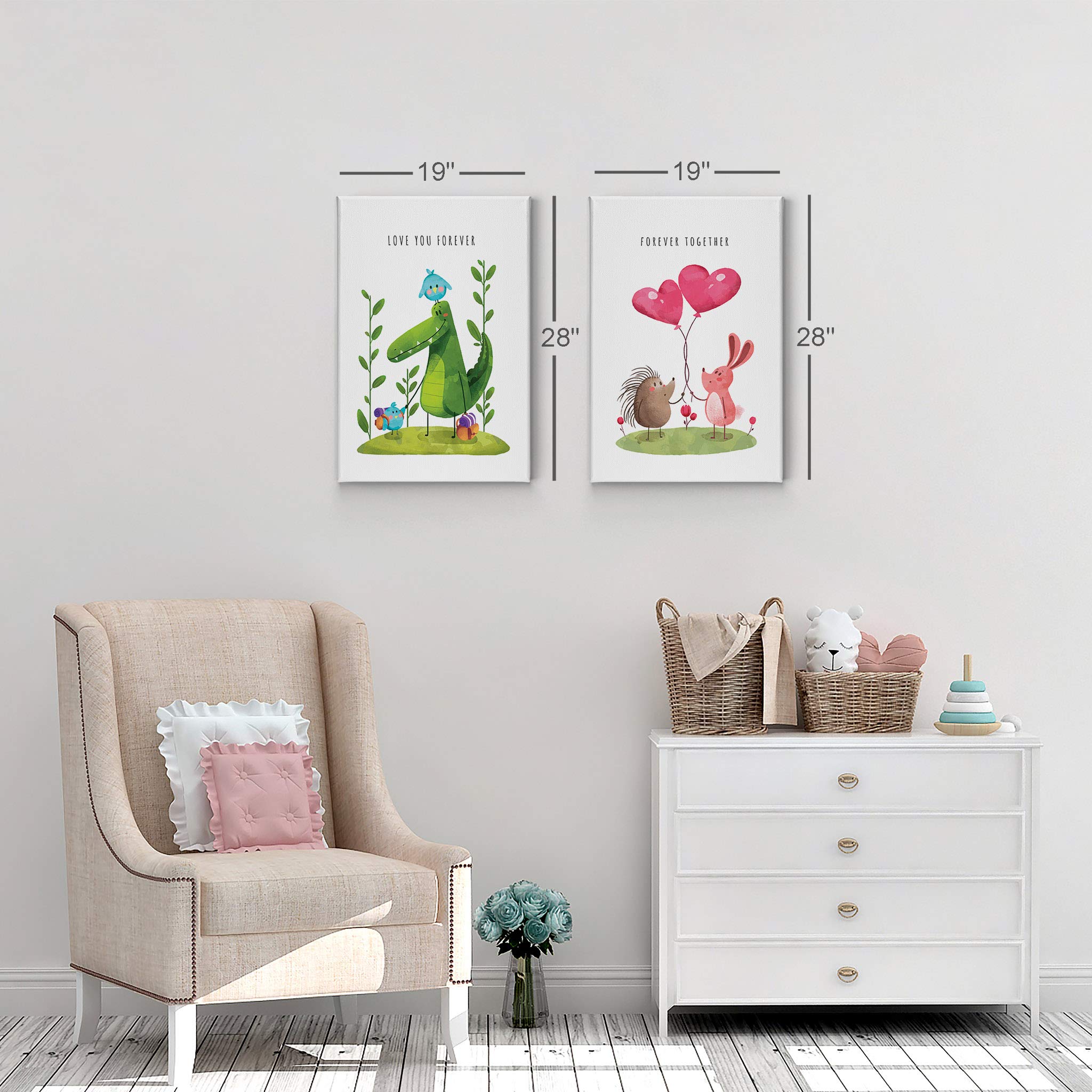 Smile Art Design Cute Animals & Inspirational Quotes Canvas Prints Set - 2 Piece Nursery Wall Art for Baby Boy & Girl Rooms (40x30 Inches, White Background, Made in USA) - Perfect for Kids Bedroom Decor, Playroom & Baby Shower Gifts