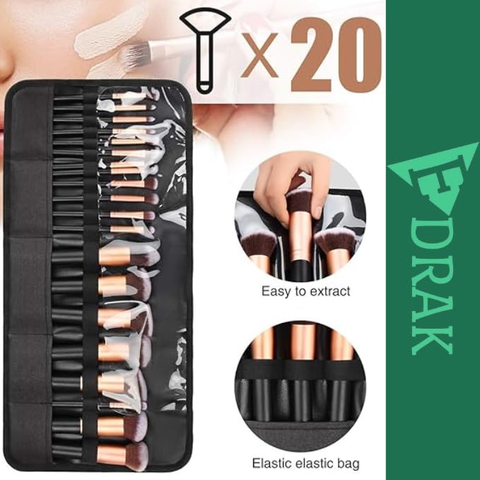 EDRAK Travel Makeup Brush Organizer Bag - Black Cosmetic Pouch for Brushes, Pens & Pencils | Portable Makeup Case for Women | Perfect for Travel, Home & Professional Use (Brushes Not Included)