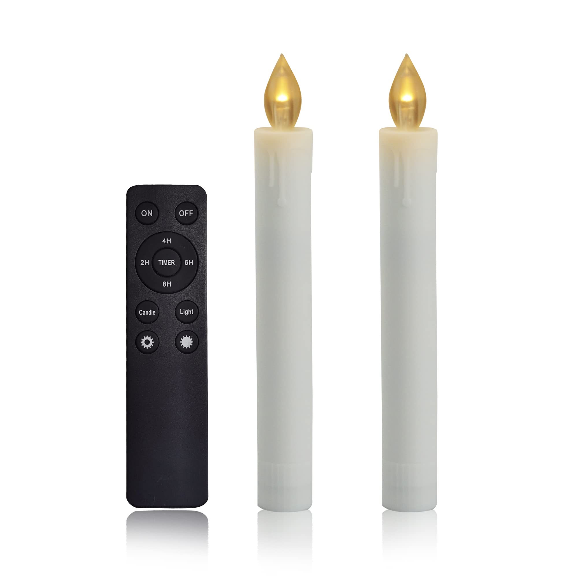 Battery Operated Flameless Taper Candles with Remote Timer - 2 Pack LED Flickering Flame Window Candles for Christmas, Wedding, Church & Fireplace Decor - Perfect for Holiday Parties, Romantic Dinners & Home Ambiance