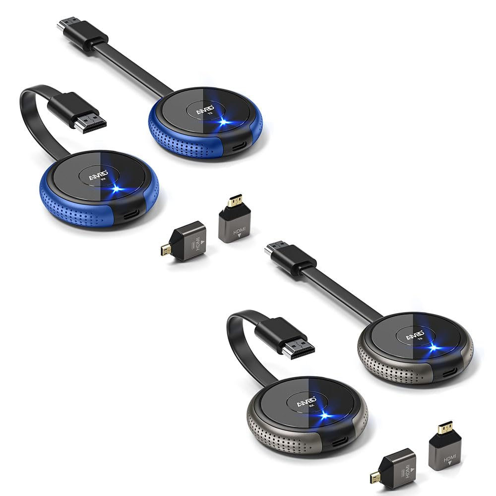 AIMIBO Wireless HDMI Transmitter and Receiver 4K 2 Pack - 2.4G/5G Dual Band Video & Audio Extender for Laptop, Tablet, Camera, Blu-ray to TV/Monitor/Projector - Up to 165FT/50M Range (Blue+Gray) - Perfect for Home Theater, Gaming, and Business Presentations