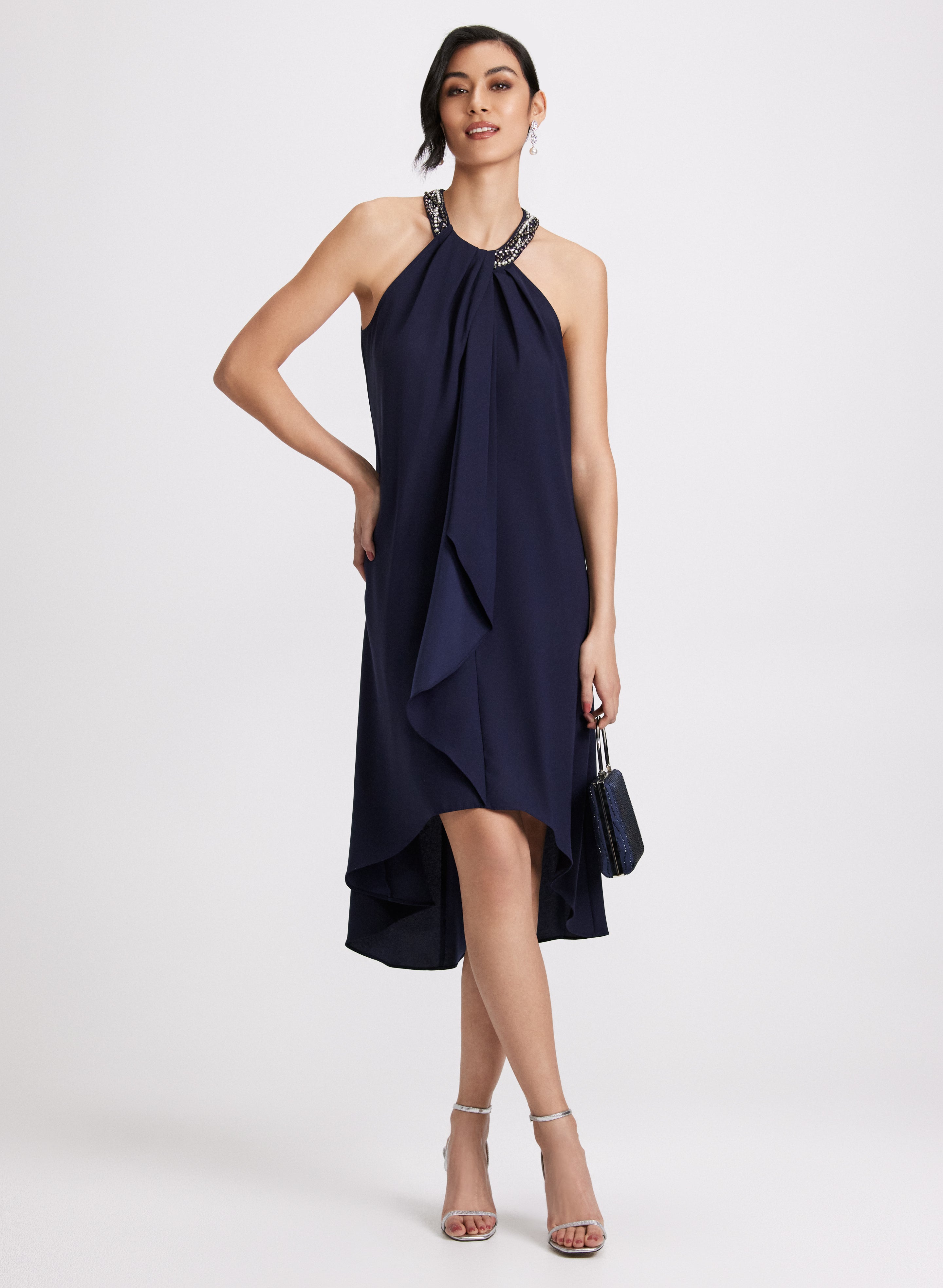 Elegant Beaded Halter Neck Dress for Women - Summer Party, Beach Wedding & Evening Occasions