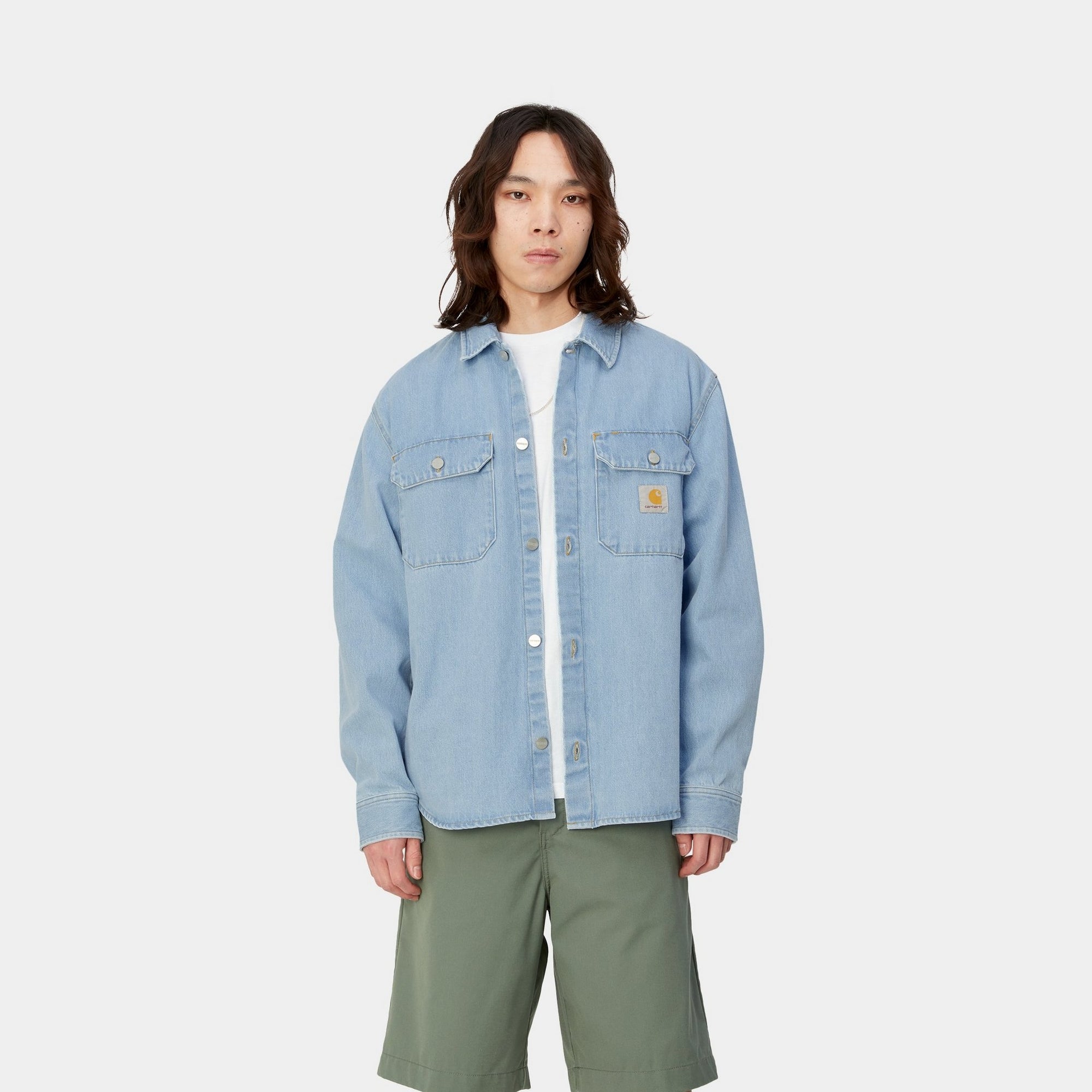 Harvey Shirt Jacket for Men - Stone Bleached Blue Denim Shacket | Casual Outerwear for Fall & Spring | Perfect for Layering, Weekend Outings and Streetwear Fashion