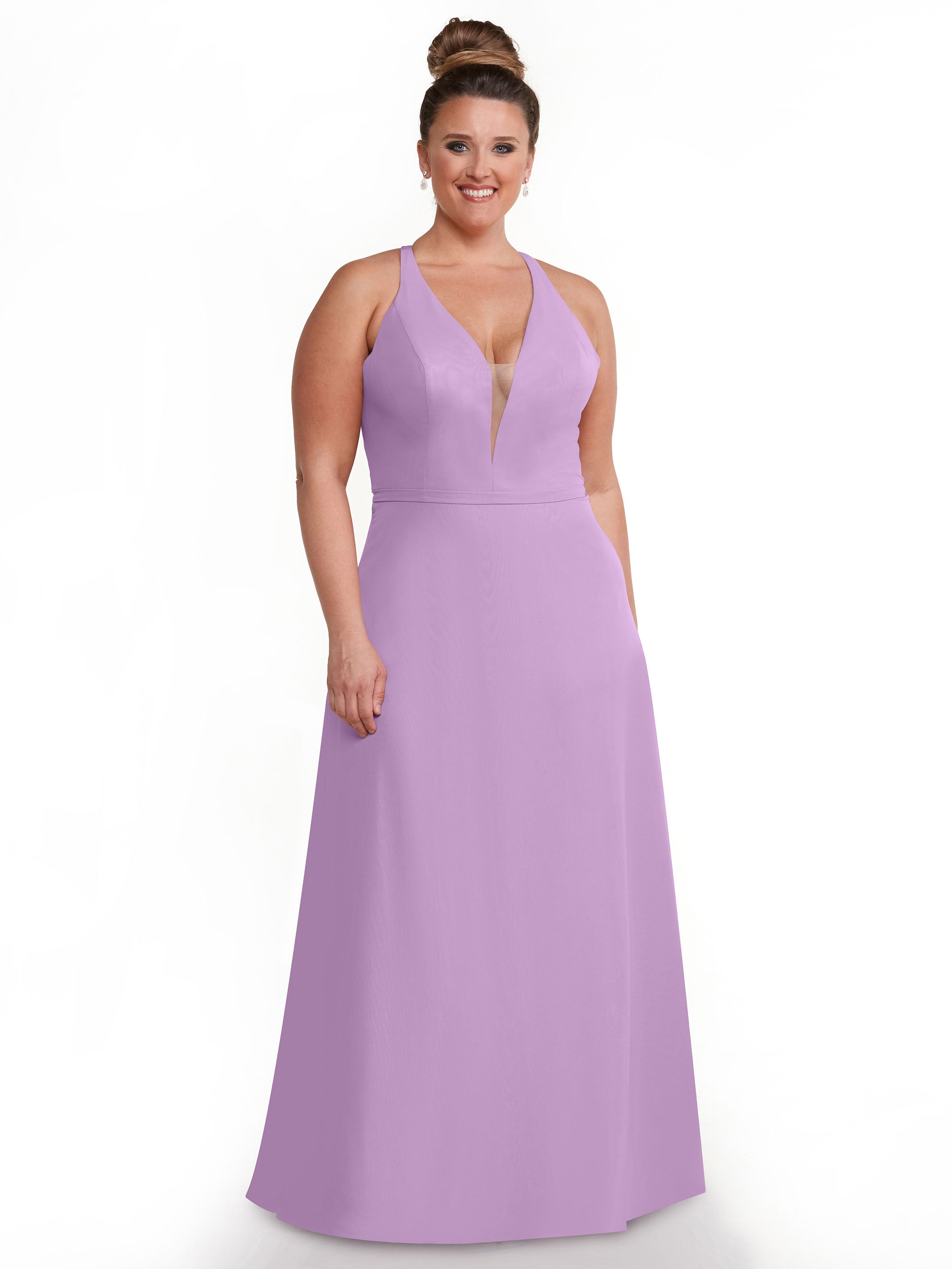 Elegant 80150 Chiffon A-Line Bridesmaid Dress with Plunging V-Neck & Intricate Back Detail - Perfect for Weddings, Formal Events & Special Occasions