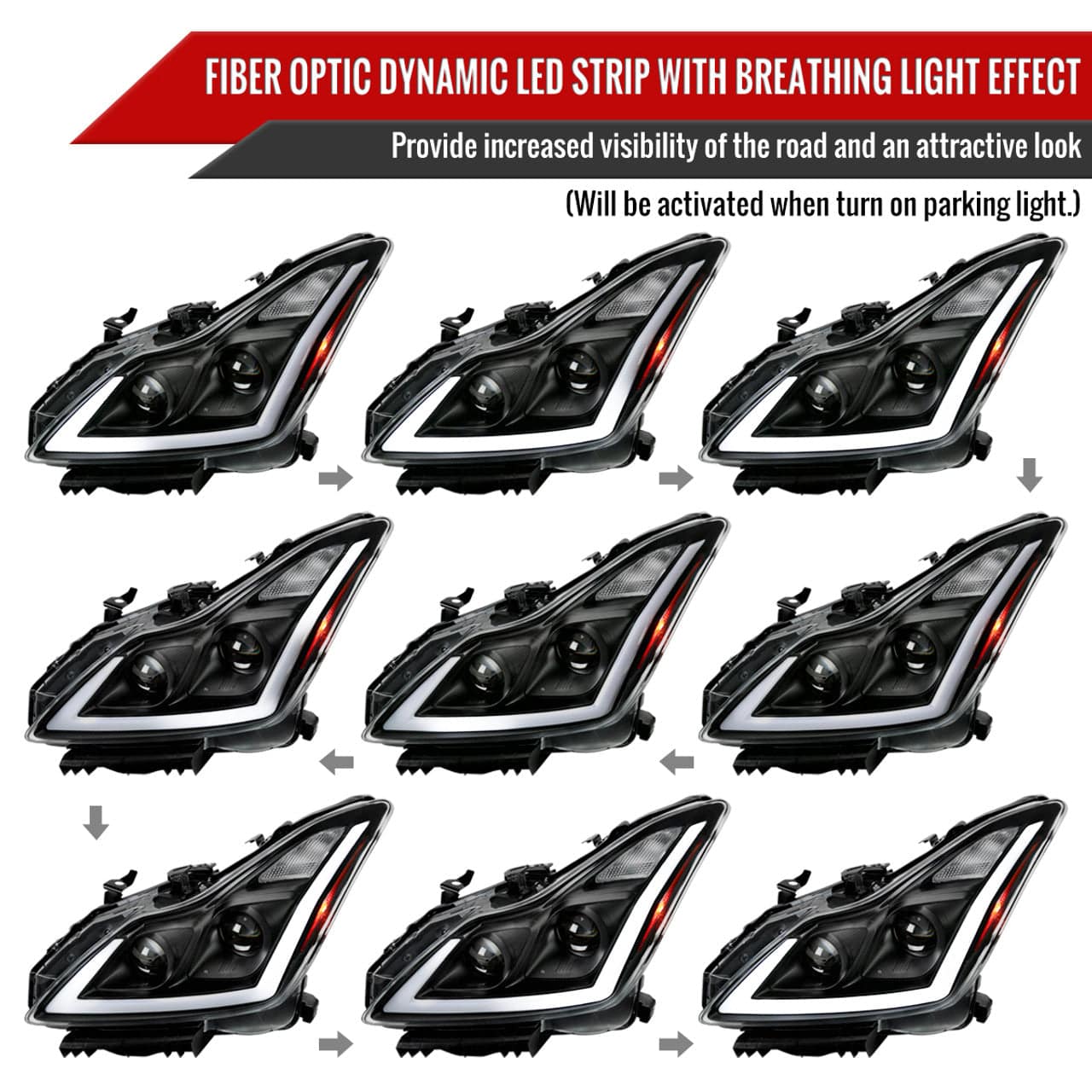 2008-2013 Infiniti G37 / 2014-2015 Q60 Coupe & Convertible LED Headlight Set with Sequential Switchback Turn Signal & Projector - Matte Black Housing & Clear Lens - Upgrade for Night Driving & Enhanced Visibility