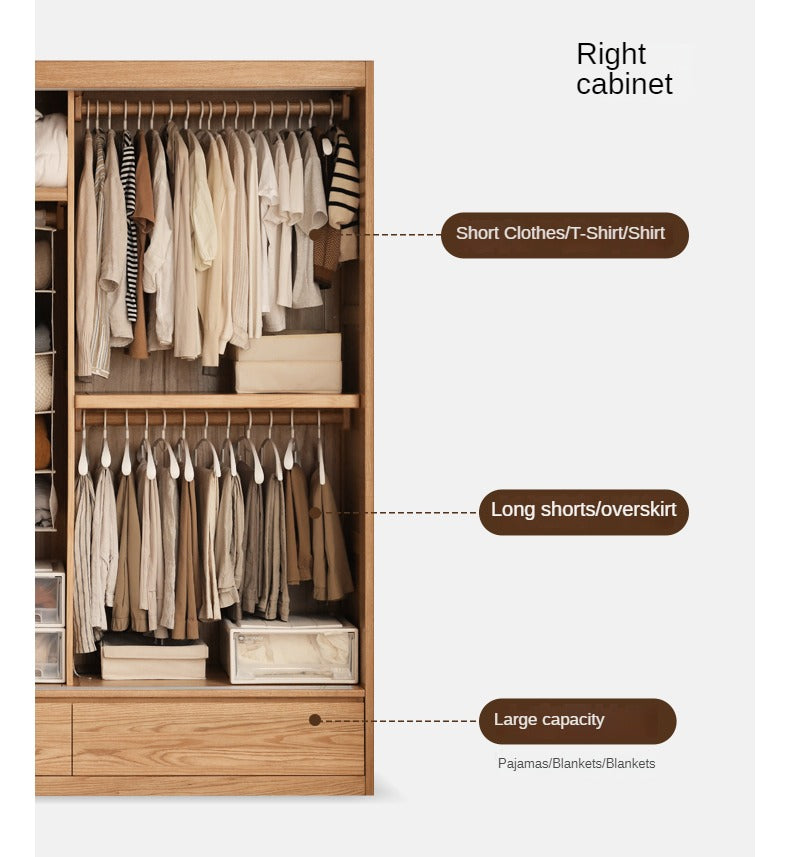 Modern Solid Oak Wood Sliding Door Wardrobe - Durable & Stylish Closet Organizer for Bedroom, Living Room, and Office Storage