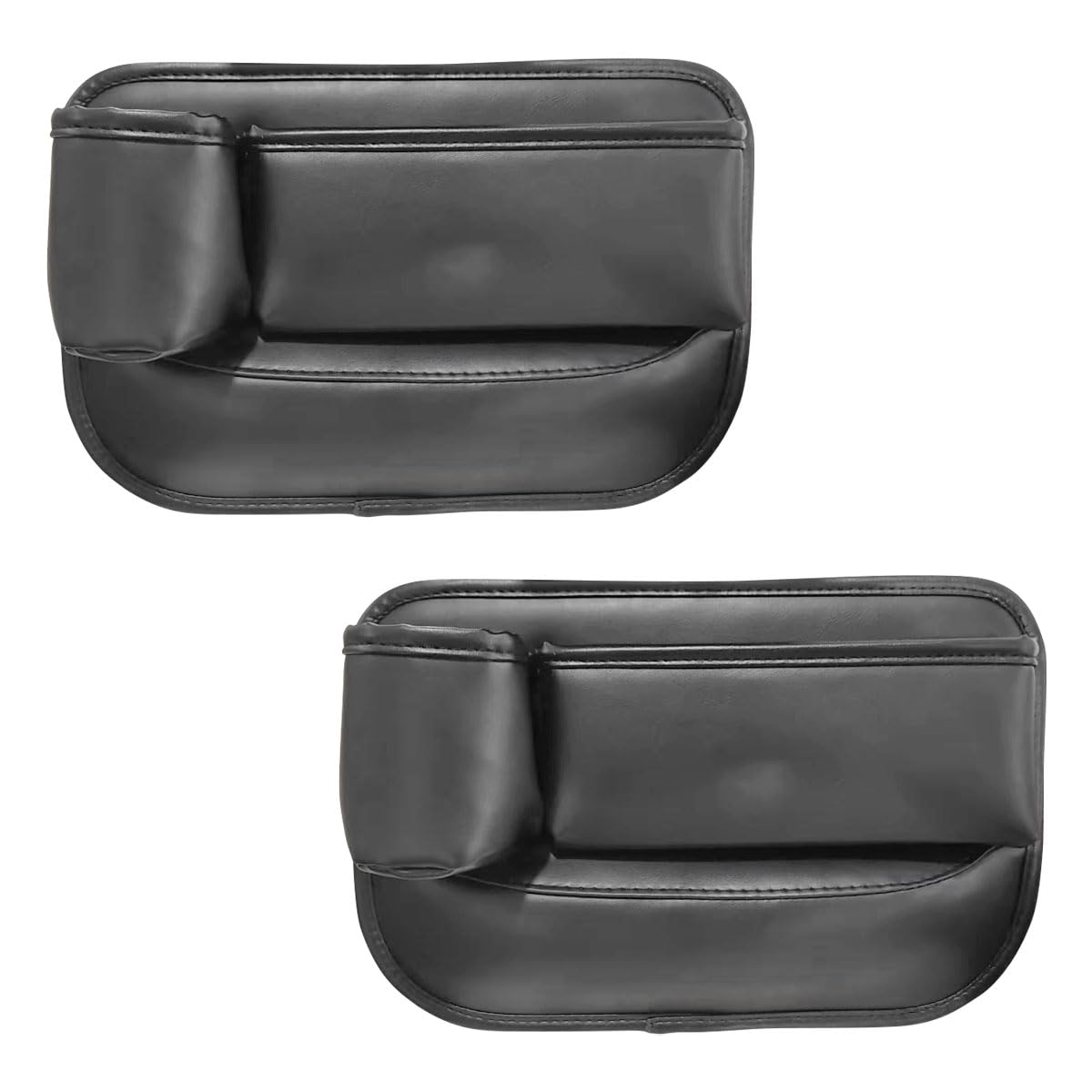2PCS Universal Car Seat Gap Filler Organizer - Adjustable Leather Storage Box with Cup Holder for Phone, Keys, Sunglasses & Cards - Fits Sedan, SUV, Truck (Black) | Perfect for Road Trips, Commuting & Daily Organization