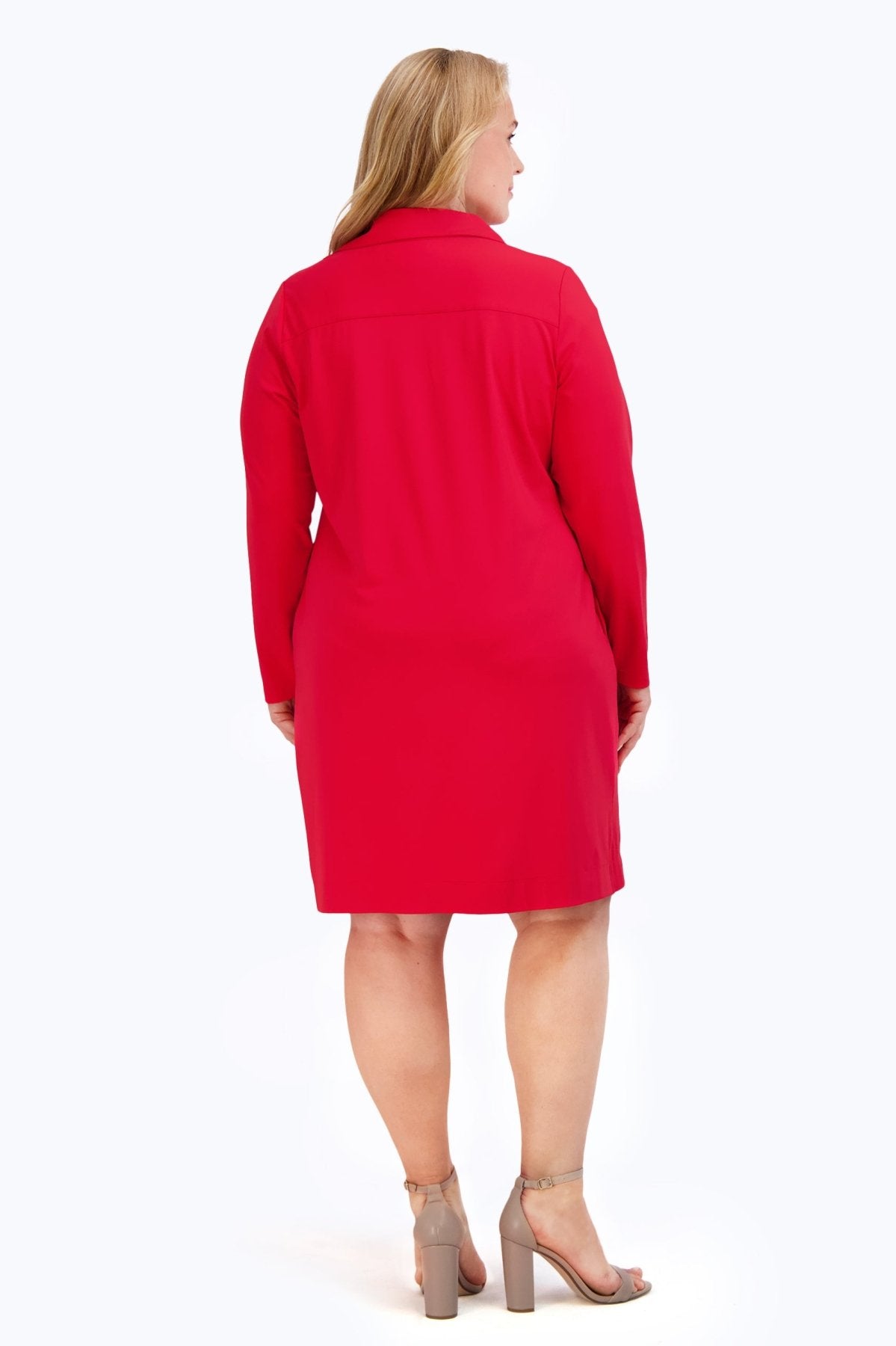 Angel Plus Solid Jersey Long Sleeve Dress for Women - Comfortable Stretchy Red Casual Dress - Perfect for Work, Date Night & Fall Outfits