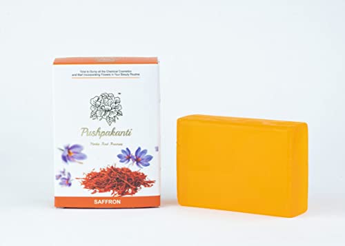 Pushpakanti Herbs And Aromas Kesar Saffron Soap - 100% Natural & Organic Saffron Face & Body Cleanser for Glowing Skin | Perfect for Daily Skincare Routine & Spa Treatments
