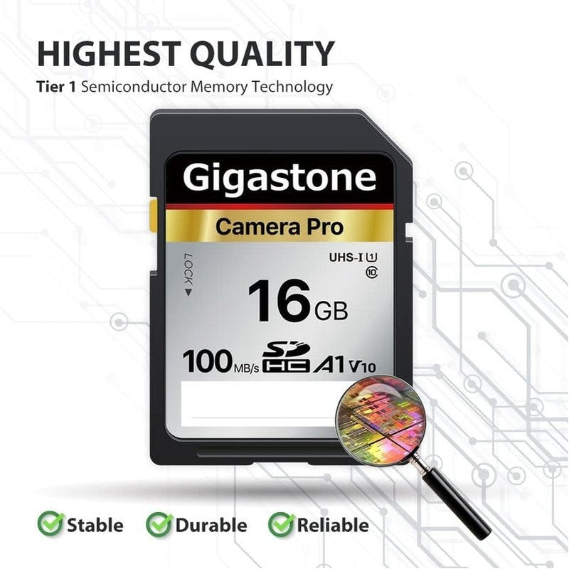 Gigastone 16GB SD Card V10 SDXC Memory Card 2 Pack - High Speed Class 10 for Digital Cameras, DSLR, Camcorders & Gaming Consoles