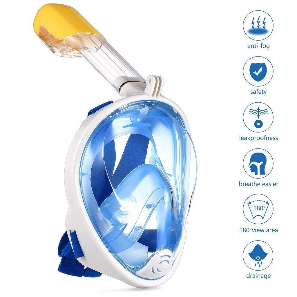 **Foldable Full Face Snorkel Mask for Adults & Kids - Anti-Fog Scuba Diving Mask with Wide Underwater View - Blue (L/XL) - Perfect for Ocean Adventures, Snorkeling & Swimming**