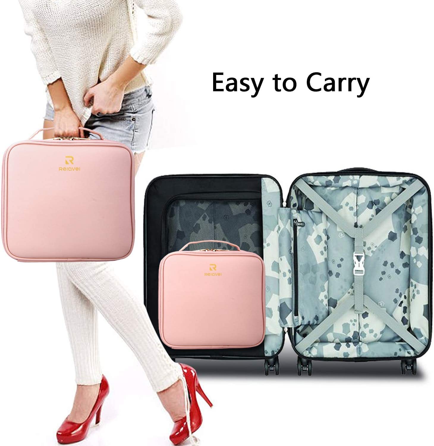 GOCART with G Logo Nylon Cosmetic Bag - Travel Makeup Organizer for Women, Waterproof Toiletry Pouch for Makeup Brushes & Skincare (Perfect for Vacation, Gym, Business Trips)