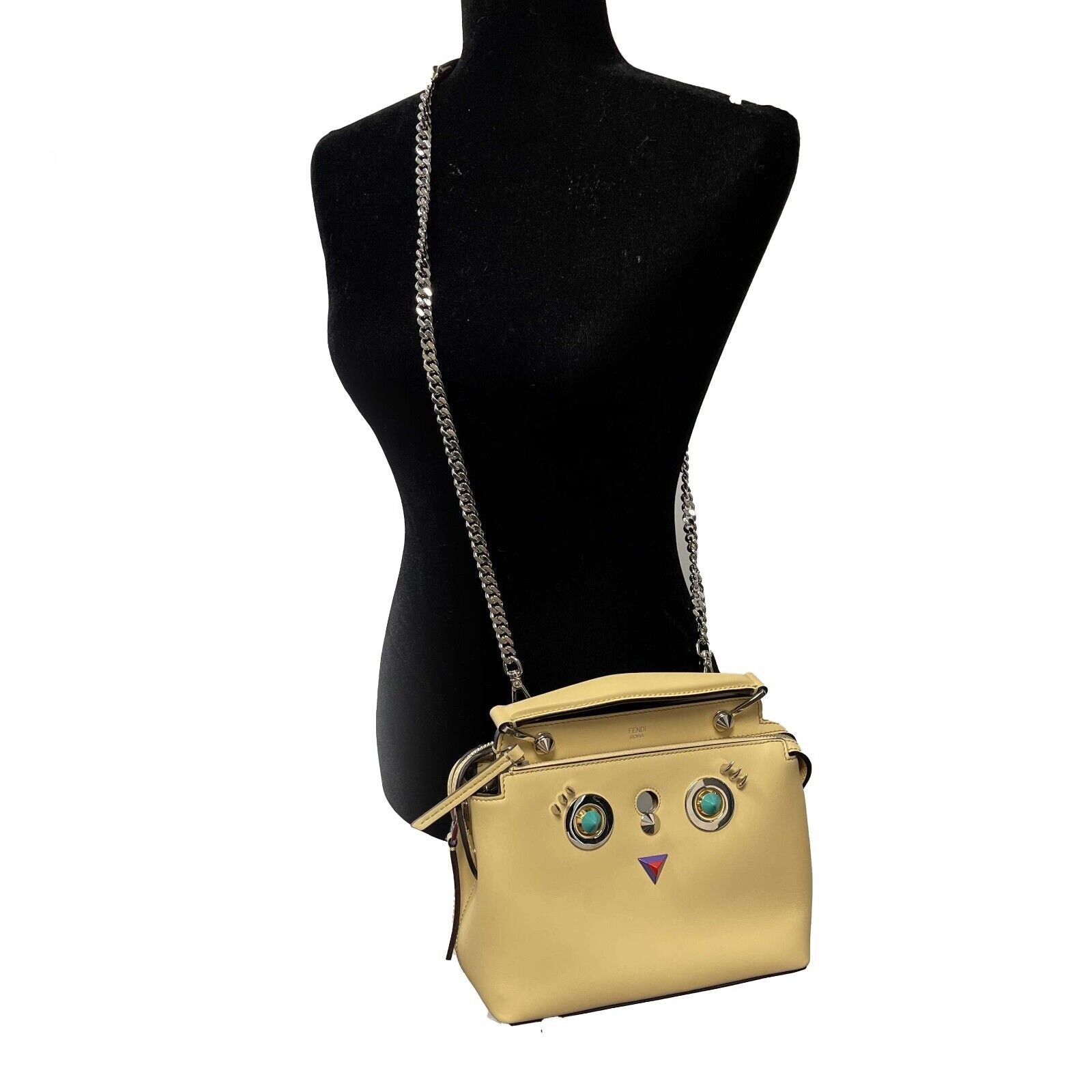 Fendi DotCom Small Yellow Convertible Satchel Bag with Top Handle & Chain Strap - Perfect for Work, Travel, and Evening Events
