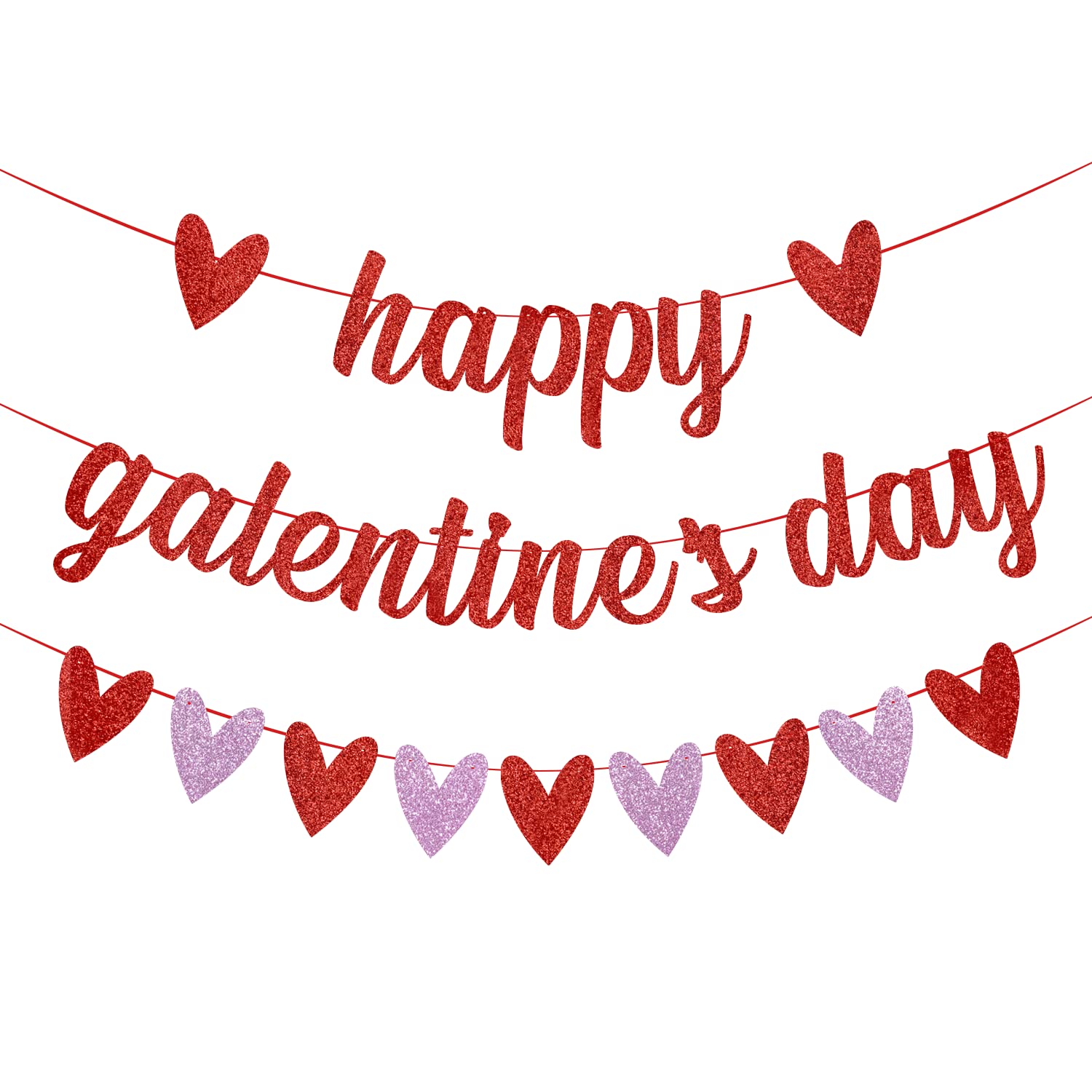 Galentine's Day Banner - Red Heart Felt Garland for Valentine's Dating Party Decorations - Happy Galentines Day Party Supplies - Perfect for Home, Office & Romantic Date Night Decor