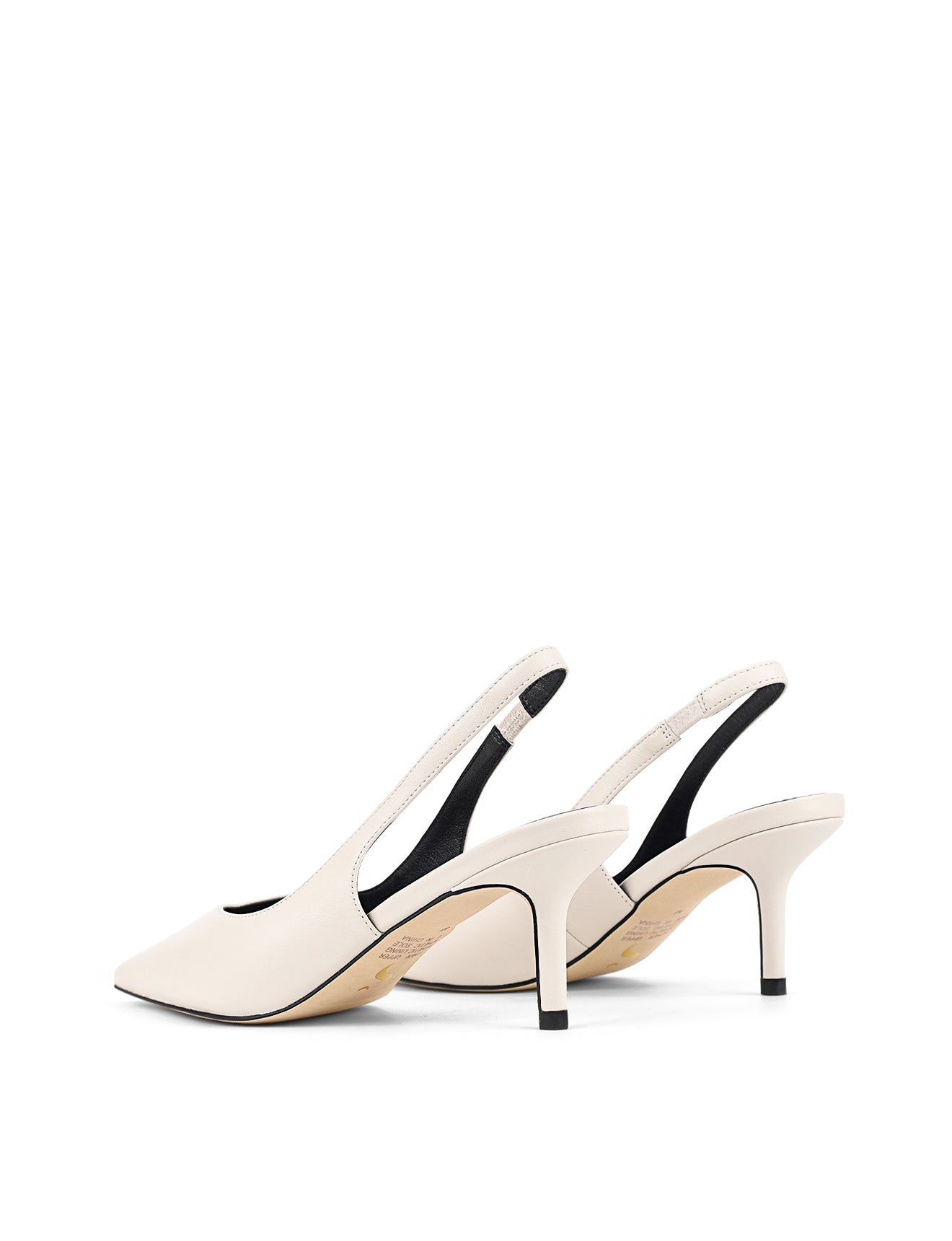 Yory Slingback Kitten Heels - Women's White Leather Low Heel Sandals for Work, Office & Special Occasions
