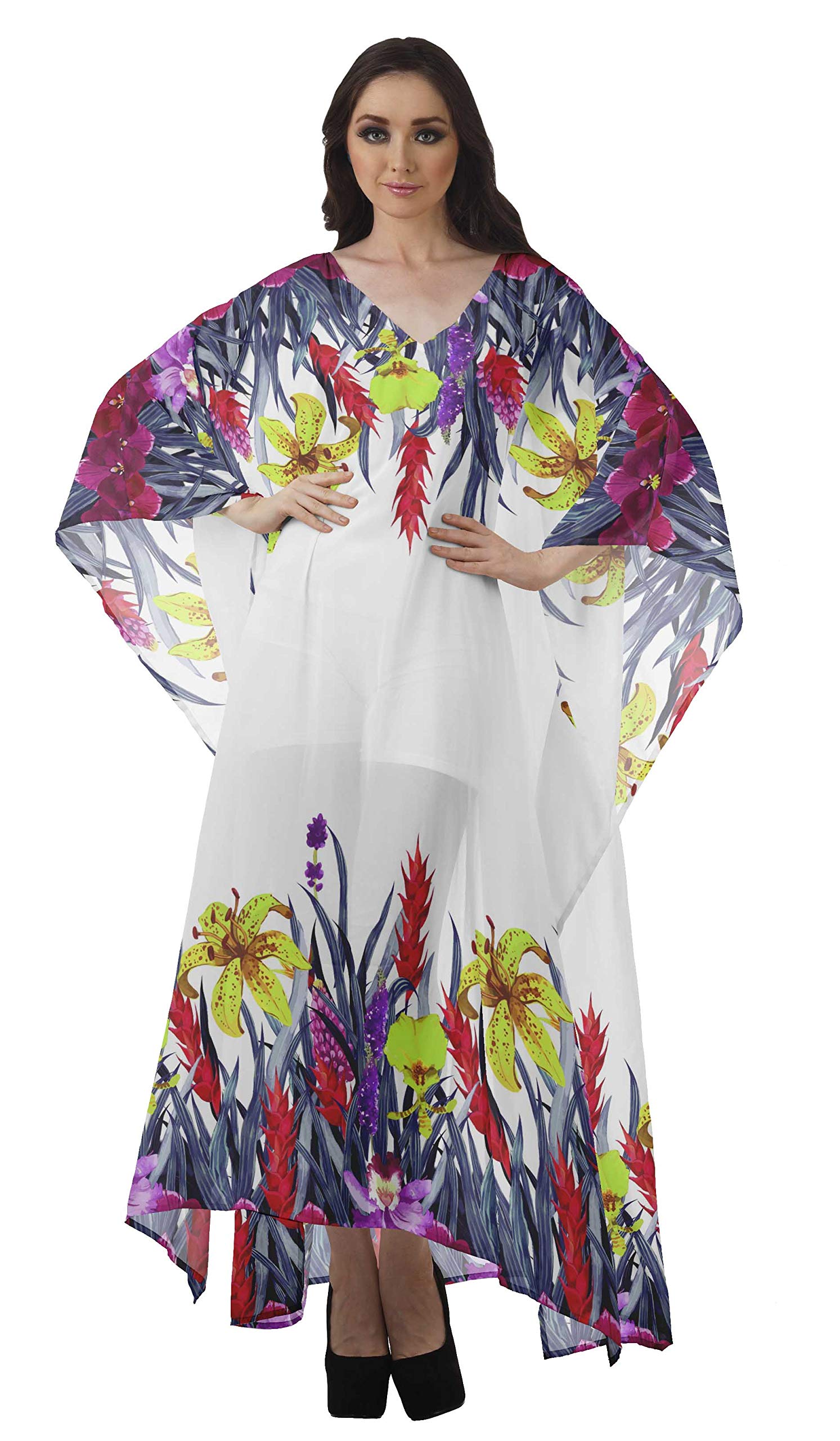 Moomaya Women's Sheer Turkish Kaftan Beach Cover Up Dress - Lightweight Swimwear Coverup for Pool, Vacation & Summer Outfits