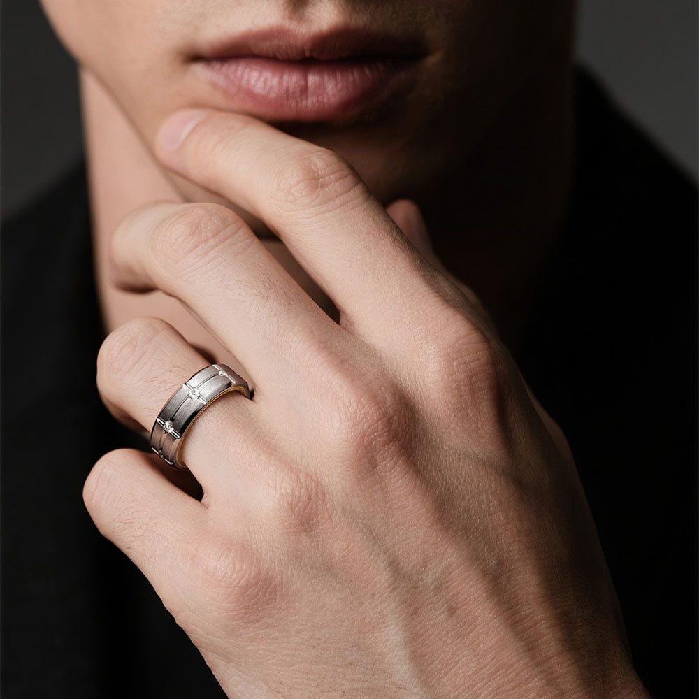 7.5mm Two Tone Matte Finish Moissanite Men's Wedding Band Ring - Perfect for Engagement, Anniversary & Everyday Wear