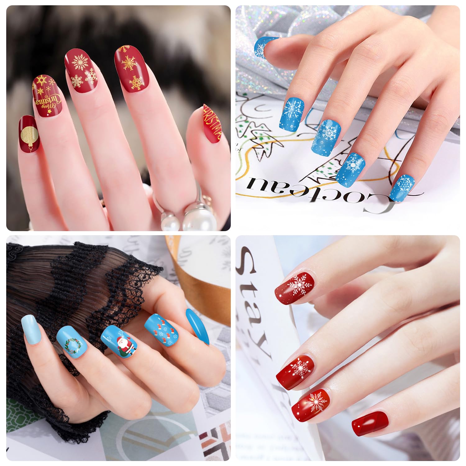 WOKOTO 12 Sheets Christmas Nail Stickers - Full Nail Wraps for Holiday Gel Nail Polish Strips (Santa, Christmas Tree, Snowflake Designs) - Perfect for Women & Girls Christmas Parties, Gift Exchanges & Festive Nail Art