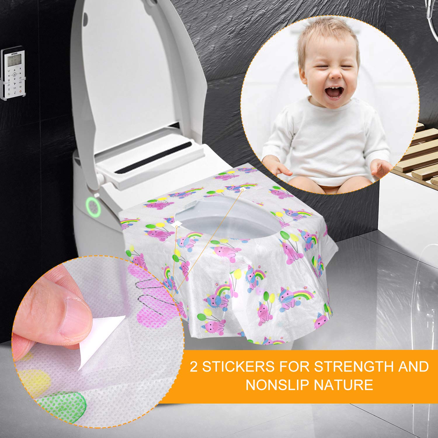 PaperKiddo 20 Pack Disposable Toilet Seat Covers - Pink Unicorn Design, Waterproof Potty Training Seat Covers for Kids & Adults, Extra Large Size, Individually Wrapped for Travel, Home & Public Restrooms | Perfect for Daycare, School, Camping & Airplane Trips
