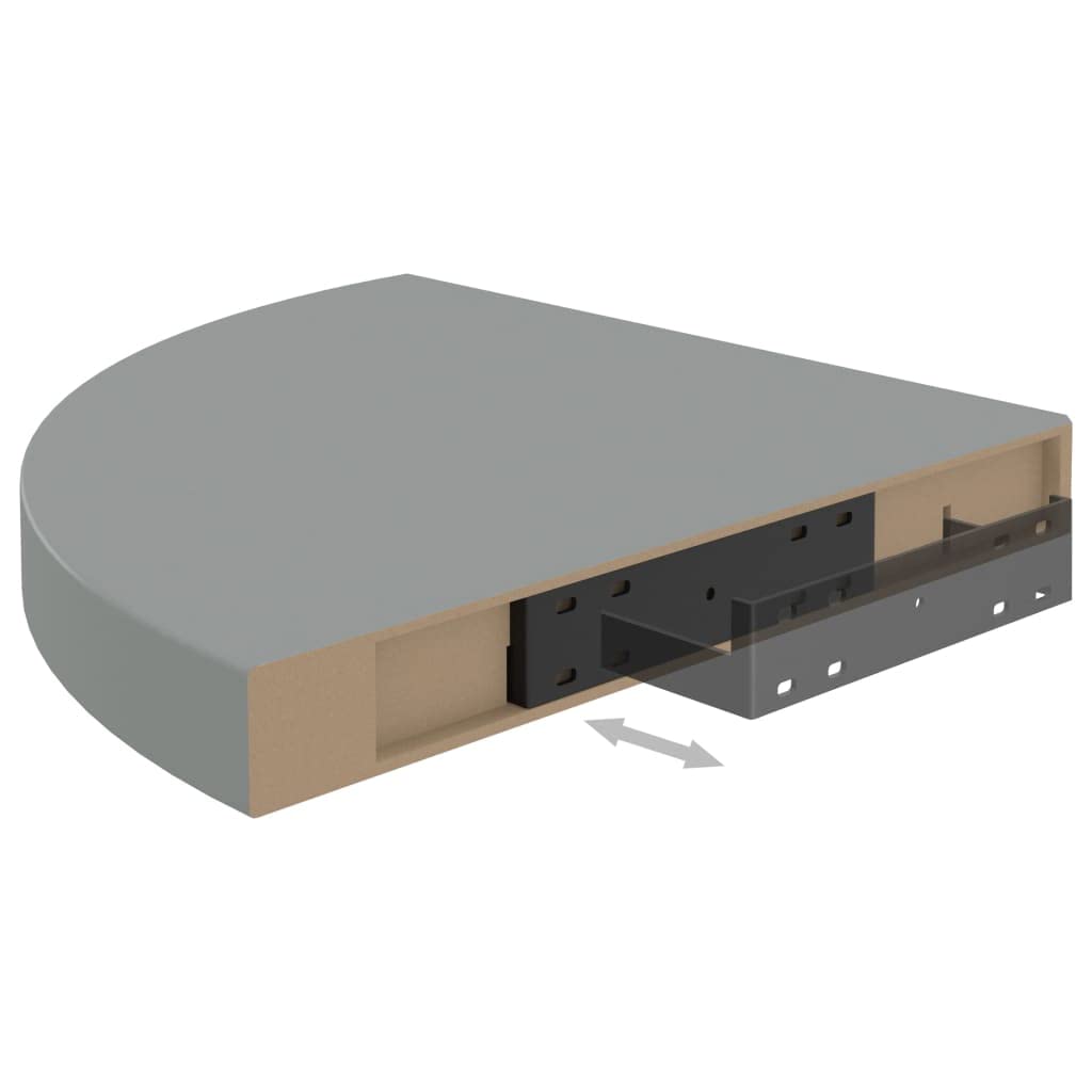 Modern Floating Corner Shelves Set of 4 - Gray MDF Wall Mounted Storage Shelf 13.8