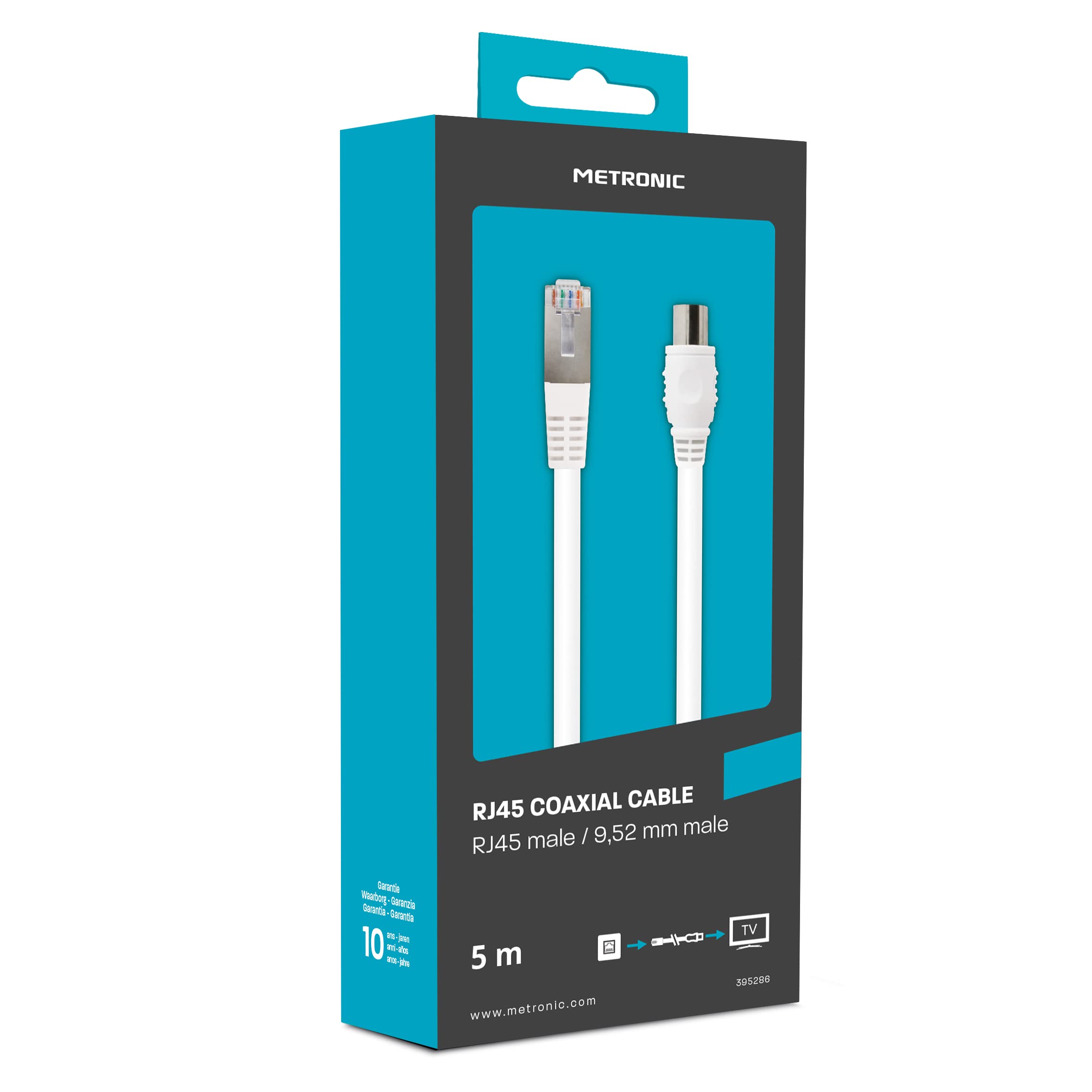 Metronic 395286 RJ45 Ethernet & TV Coaxial Cable - 9.52mm Male to Male Connector - 5m High-Speed Cable for Home/Office Networking & HD TV Setup