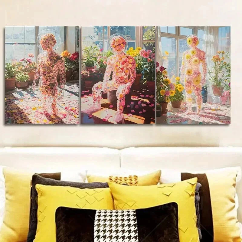 3-Piece Floral People Wall Art Set - Framed Canvas Prints 50x70cm - High Quality Australian Made Wall Decor - Ready to Hang - Perfect for Living Room, Bedroom & Office Decor