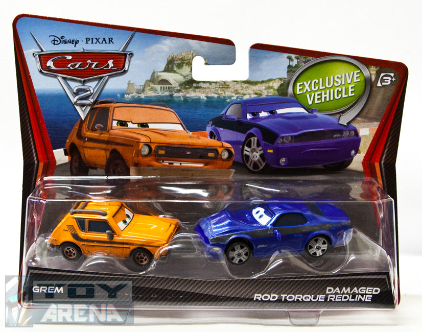 Disney Pixar Cars 2 Movie Grem & Damaged Rod Torque Redline 2-Pack Diecast Toy Cars - Collectible Character Vehicles for Kids & Fans | Playtime, Display & Gift Giving