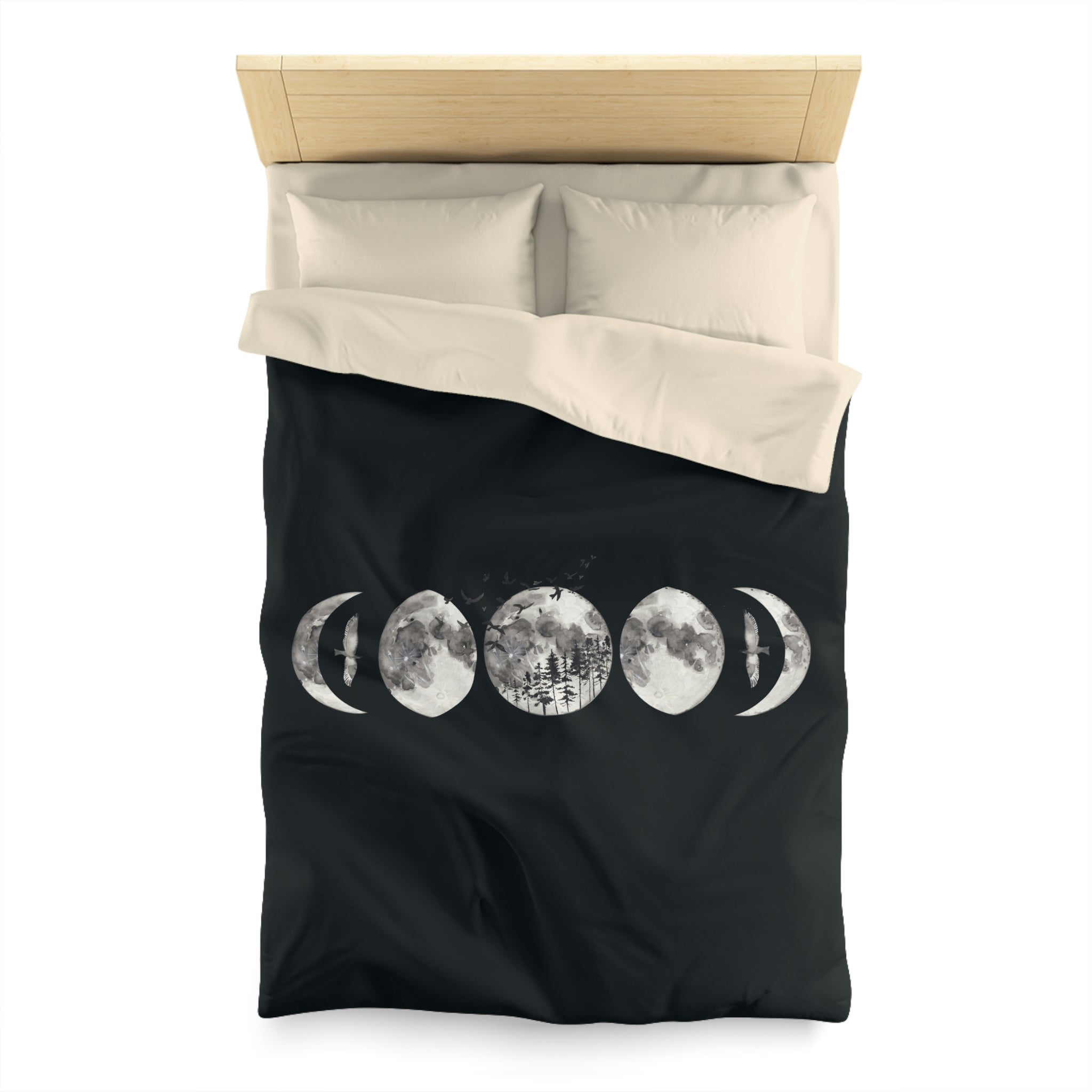 Moon Phases Microfiber Duvet Cover Set - Celestial Themed Bedding for Cozy Bedrooms | Perfect for Astronomy Lovers & Stargazing Decor