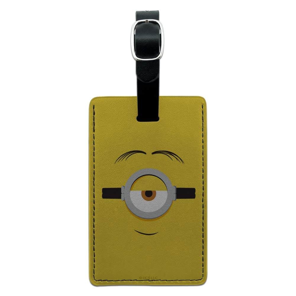 Minions Stuart Face Leather Luggage Tag - Rectangle Suitcase ID Card Holder for Carry-On Bags | Perfect for Travel, Business Trips & Vacation Identification