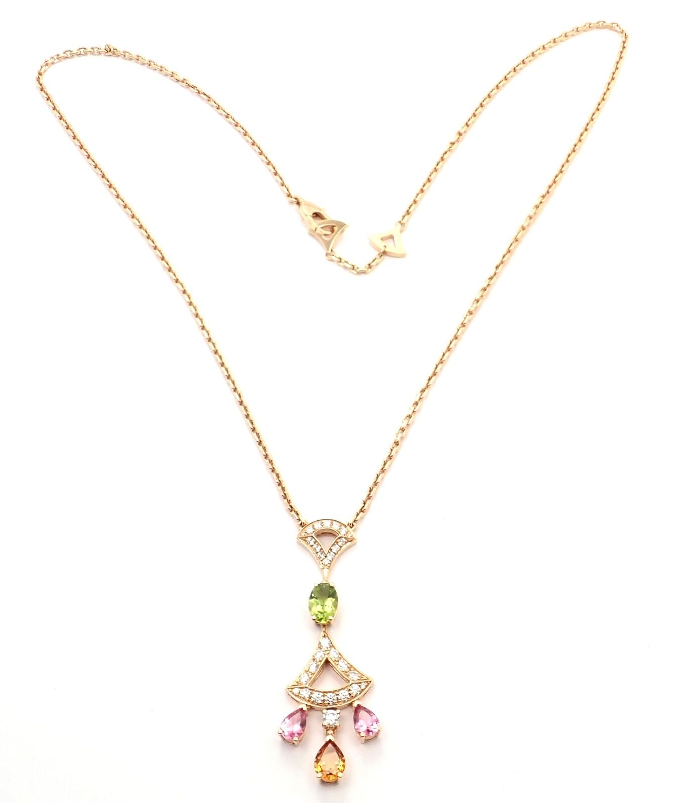 Authentic Bvlgari Diva Dream 18K Rose Gold Diamond & Peridot Necklace with Certification - Elegant Jewelry for Weddings, Parties & Special Occasions