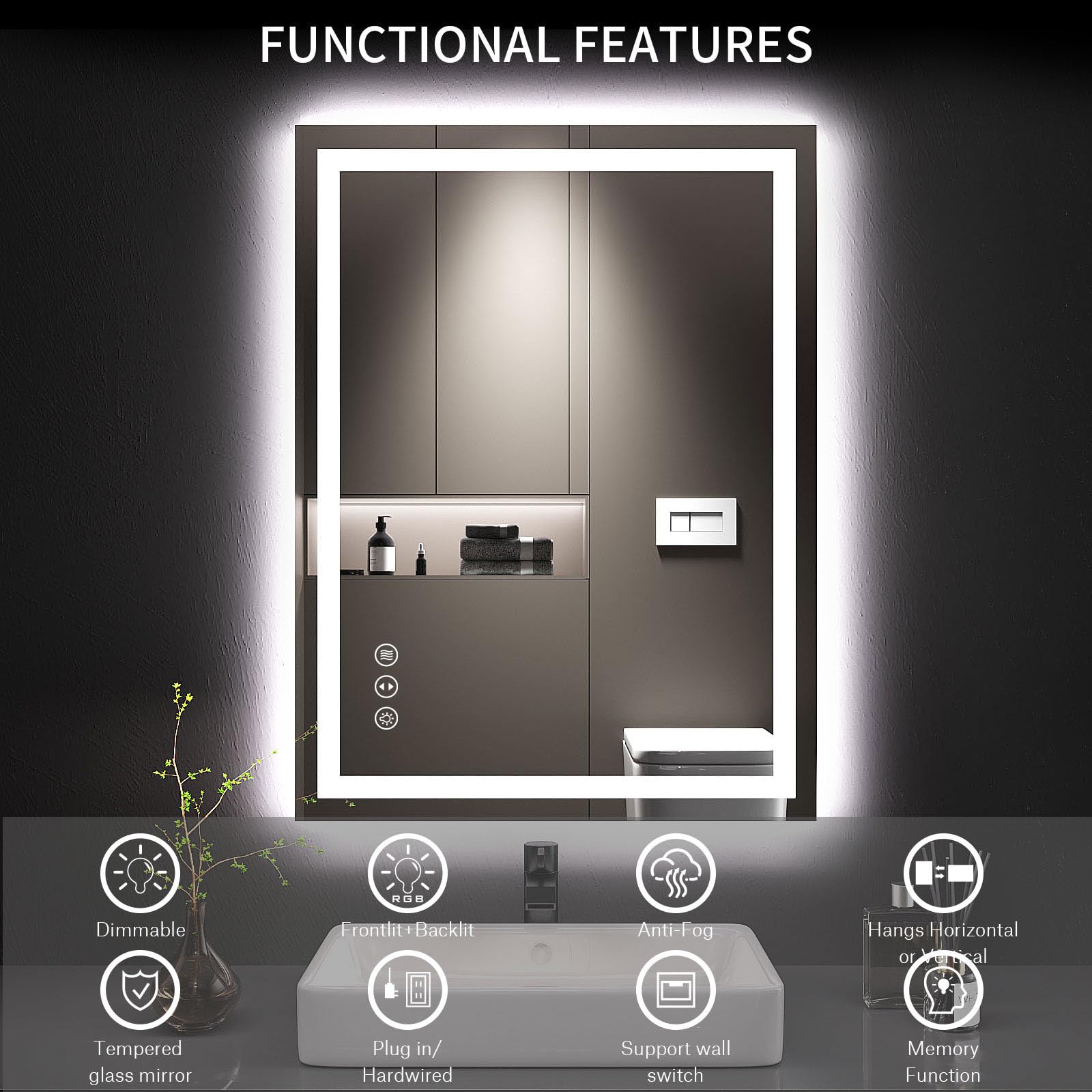 LOAAO 24X32 Inch LED Bathroom Mirror with Anti-Fog & Dimmable Backlit + Front Lighting - Wall Mounted Vanity Mirror with Memory Function, Shatterproof Tempered Glass (ETL Certified) - Perfect for Makeup, Shaving & Home Decor