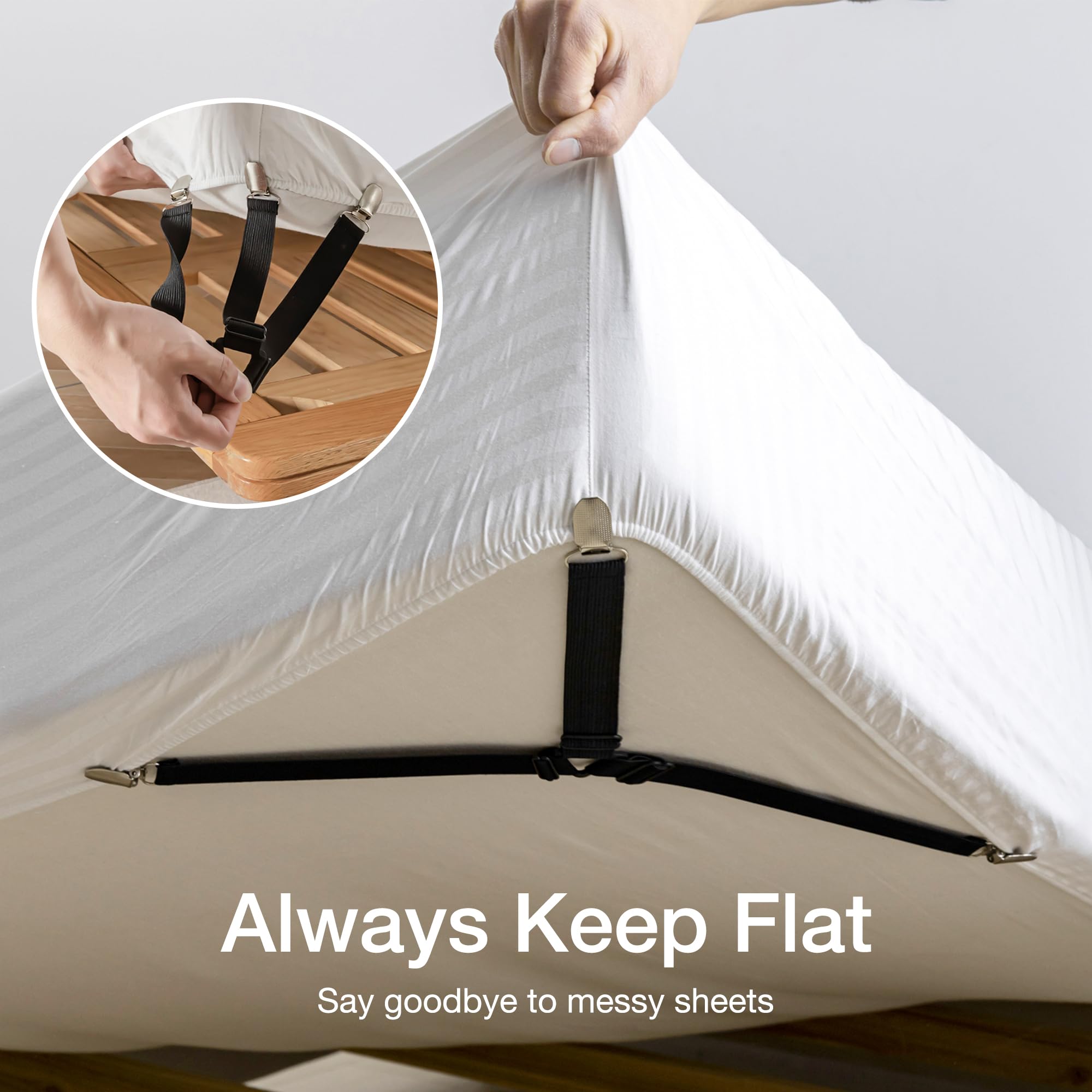 JELLYMONI Adjustable Elastic Bed Sheet Straps with Metal Clips - Secure Fitted Sheets, Mattress Covers & Sofa Cushions - Perfect for Home, Hotel, and Dorm Use
