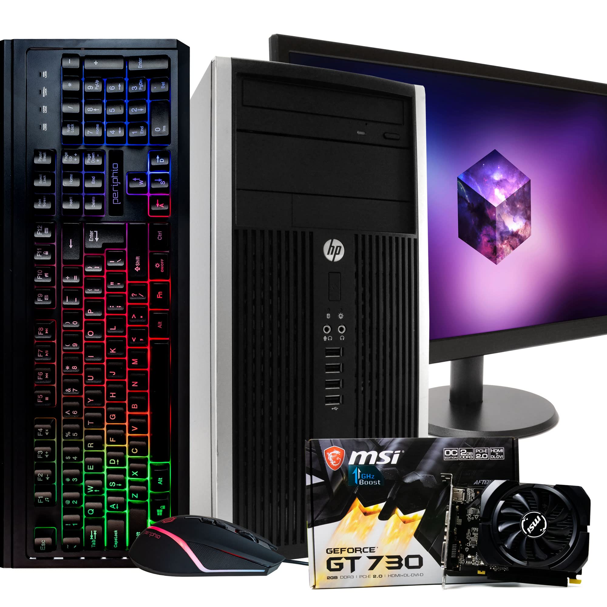 HP Gaming PC Computer - Intel i5 Quad-Core, NVIDIA GeForce GT 730 2GB, 8GB DDR3 RAM, 512GB SSD, WiFi, Windows 10 Pro | 24 Inch Monitor, Gaming Keyboard & Mouse Bundle (Renewed) | Perfect for Esports, Streaming & Home Office